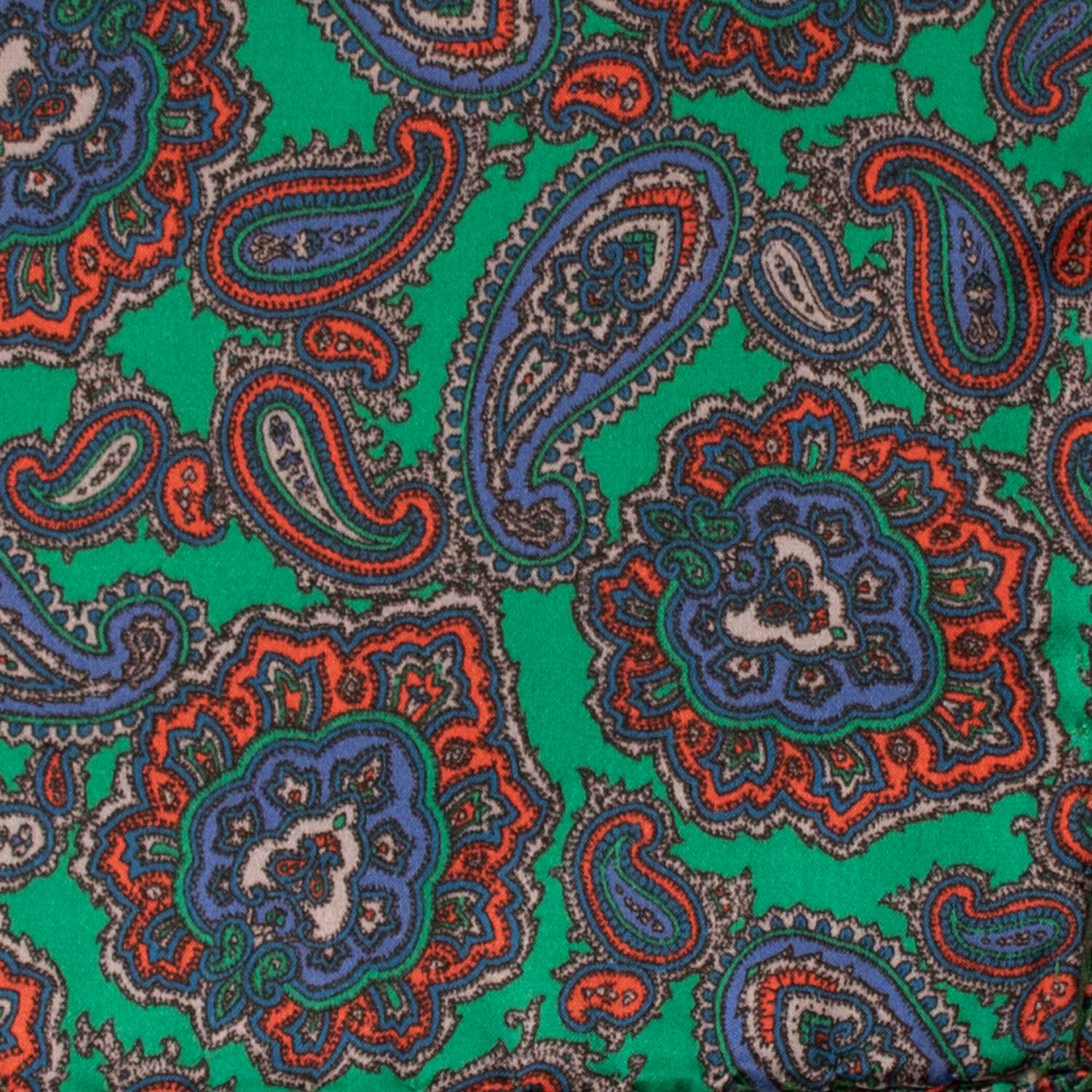 Fazzoletto da Taschino Vintage di Seta Verde Paisley Multicolor POCV700 Dettaglio