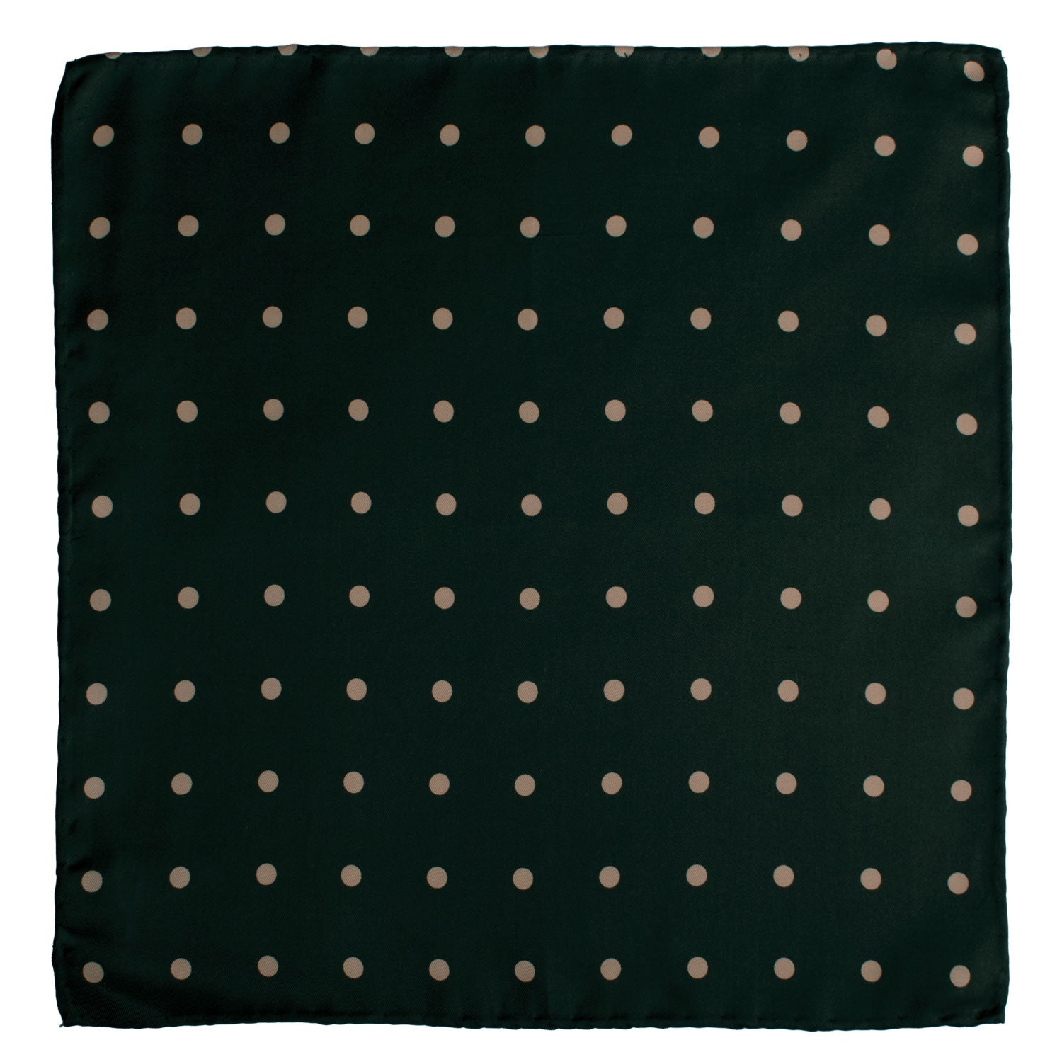 Fazzoletto da Taschino Vintage di Seta Verde Pino a Pois Beige POCV1011 Graffeo Cravatte Made in Italy