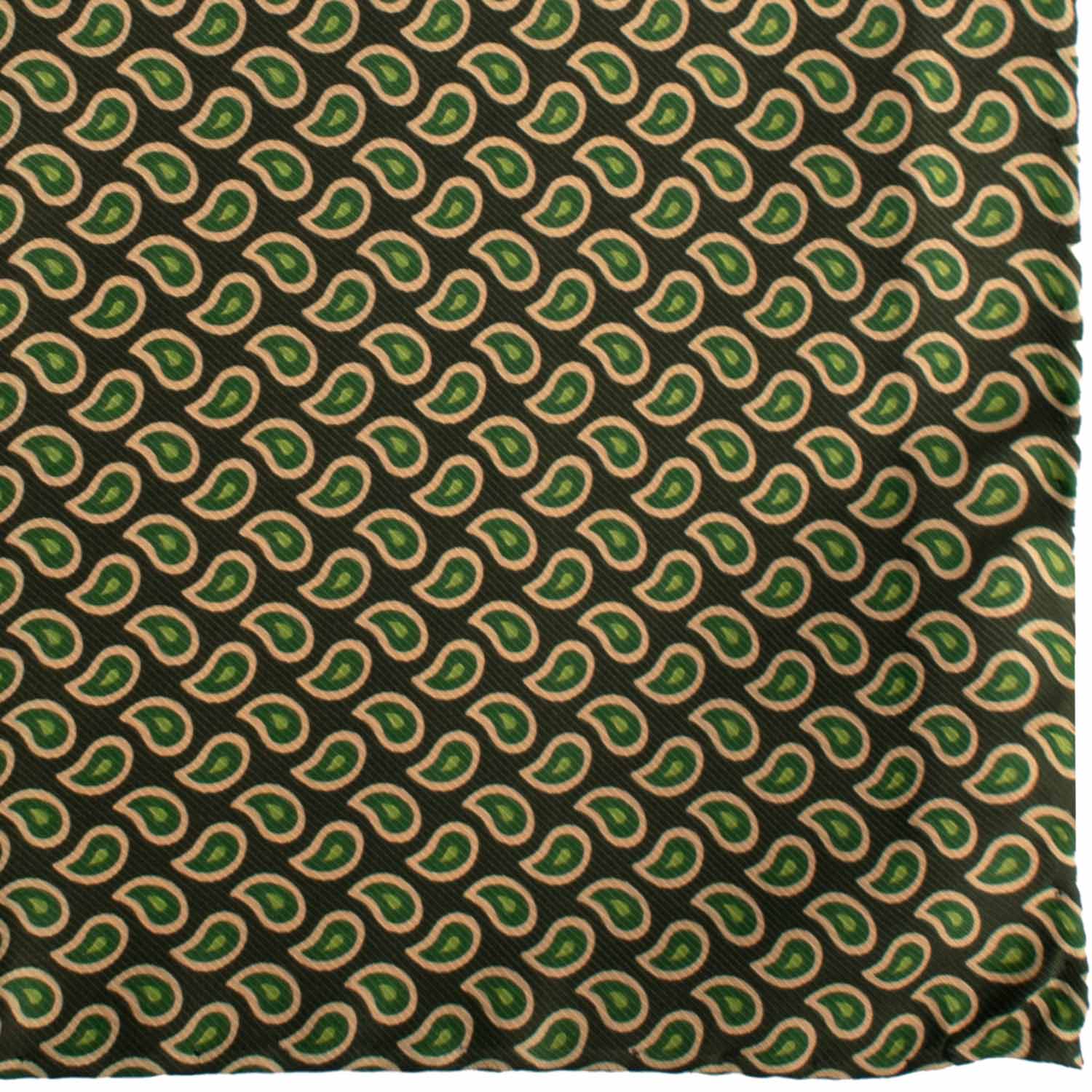Fazzoletto da Taschino Vintage di Seta Verde Scuro Paisley Verde Giallo POCV1007 Graffeo Cravatte Made in Italy Dettaglio