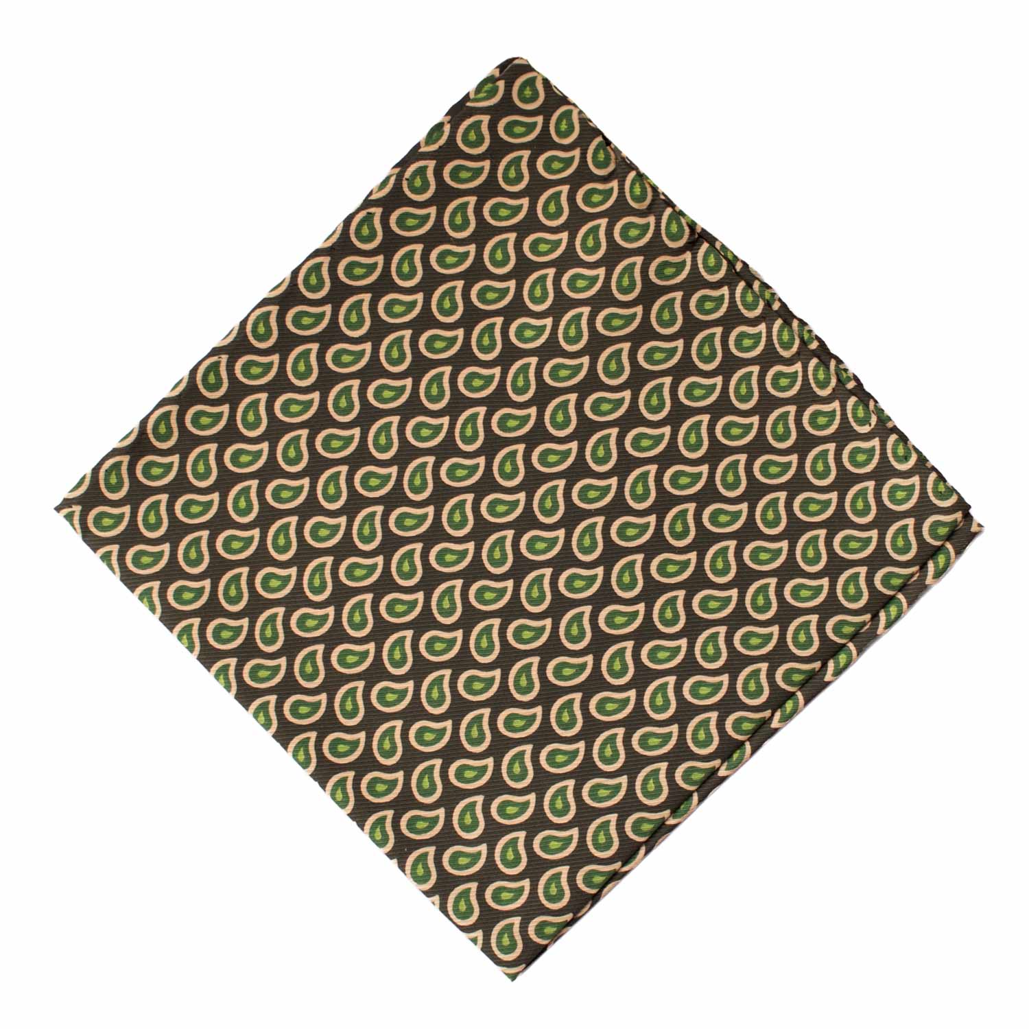 Fazzoletto da Taschino Vintage di Seta Verde Scuro Paisley Verde Giallo POCV1007 Graffeo Cravatte Made in Italy Rombo