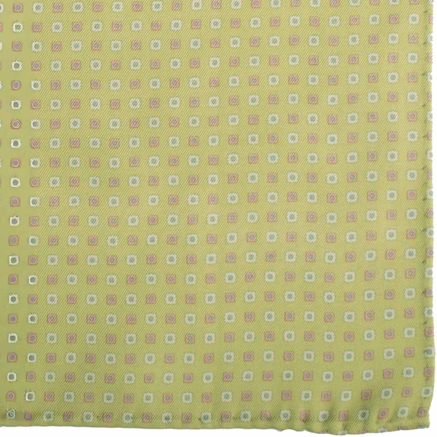 Fazzoletto da Taschino Vintage in Seta Cotone Verde Acqua Fantasia Rosa Bianca POCV1025 Graffeo Cravatte Made in Italy Dettaglio
