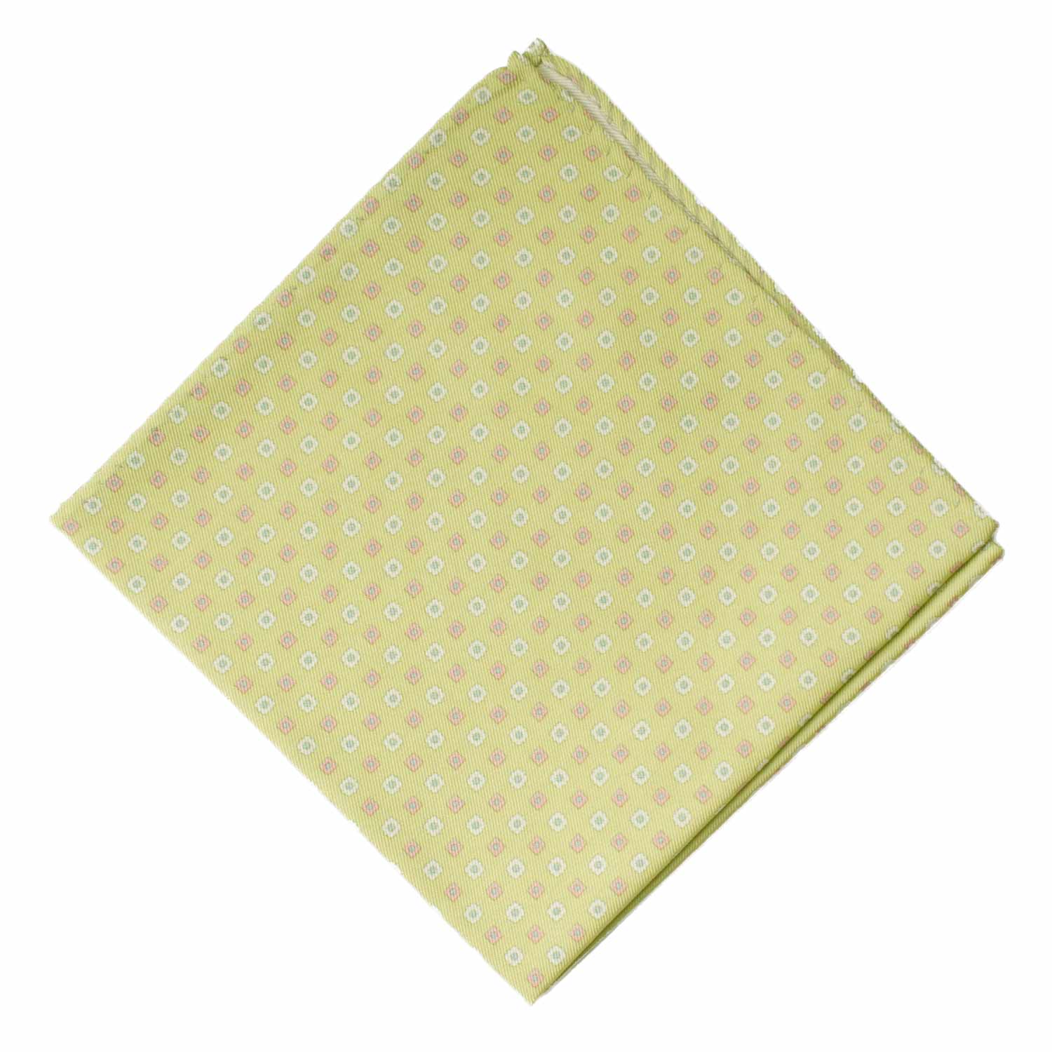 Fazzoletto da Taschino Vintage in Seta Cotone Verde Acqua Fantasia Rosa Bianca POCV1025 Graffeo Cravatte Made in Italy Rombo