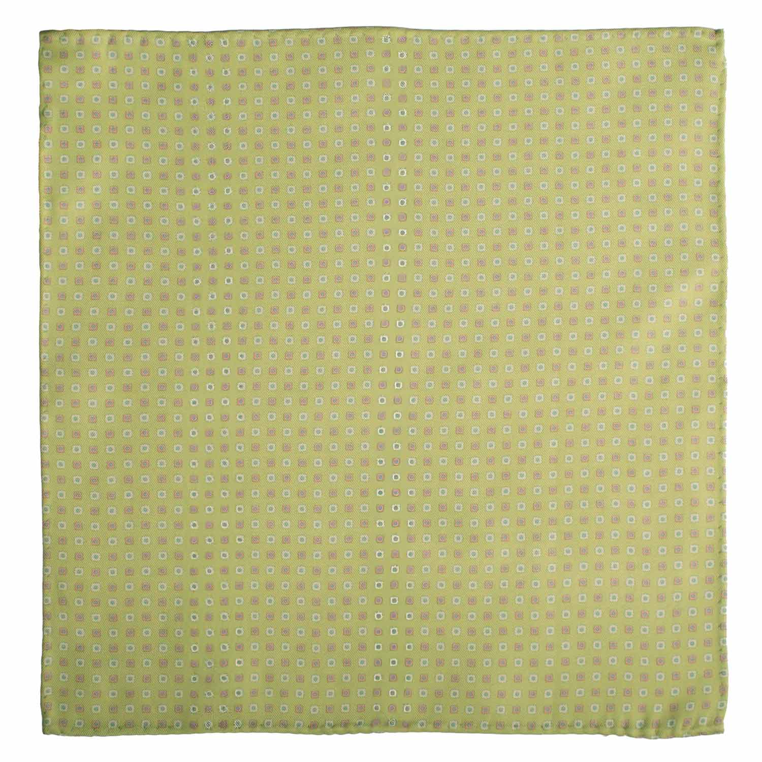 Fazzoletto da Taschino Vintage in Seta Cotone Verde Acqua Fantasia Rosa Bianca POCV1025 Graffeo Cravatte Made in Italy