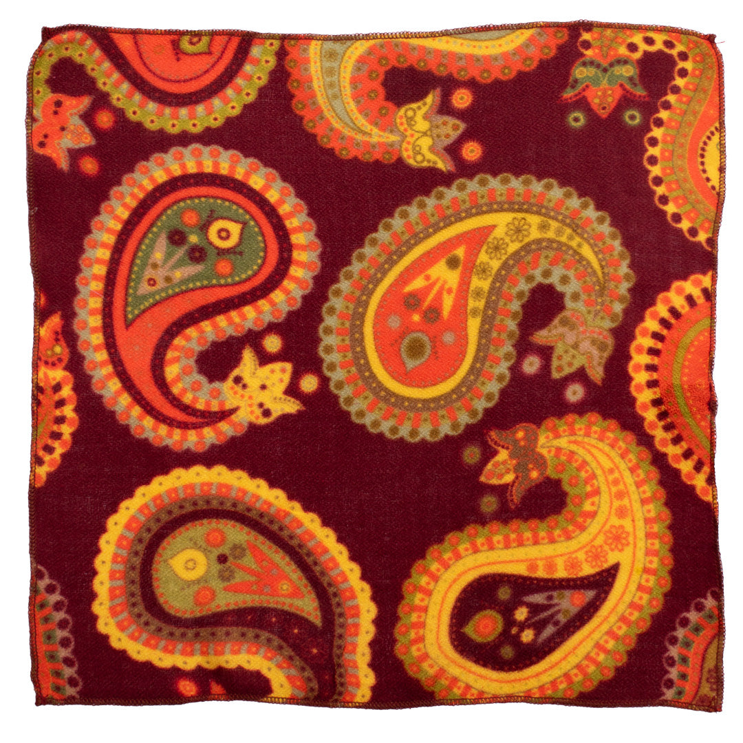 Fazzoletto da Taschino di Cashmere Bordeaux Paisley Multicolor Made in Italy Graffeo Cravatte