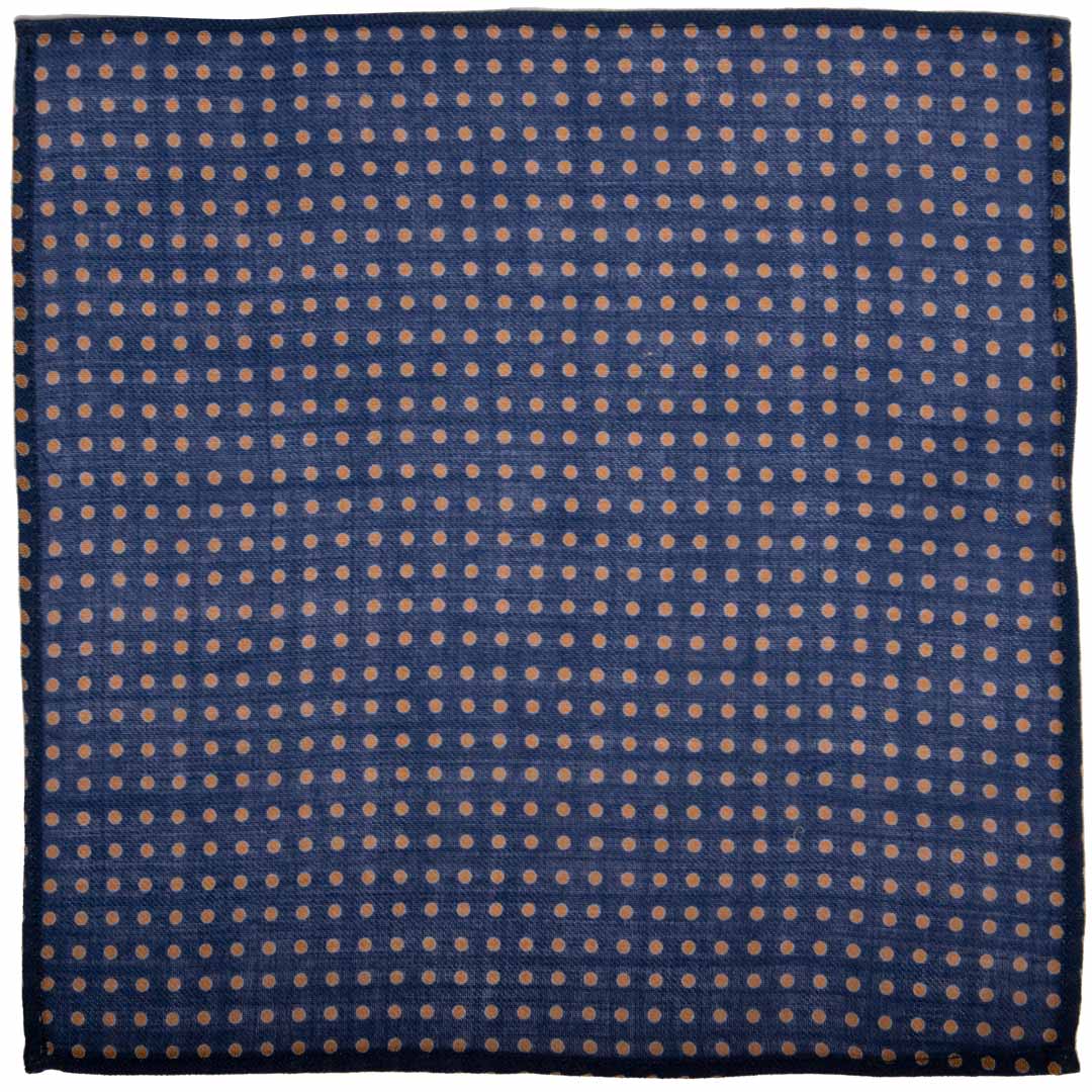 Fazzoletto da Taschino di Lana Blu a Pois Gialli Bianchi Made in italy Graffeo Cravatte