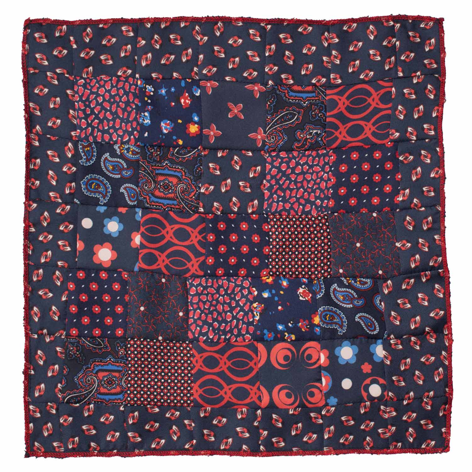 Fazzoletto da Taschino di Seta Blu Vintage Patchwork Fantasia Multicolor POCP113 Made in Italy Graffeo Cravatte