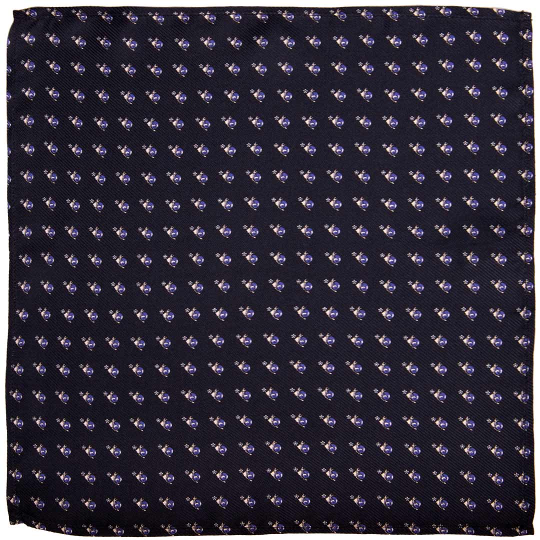 Fazzoletto da Taschino di Seta Blu con Animali Made in Italy Graffeo Cravatte