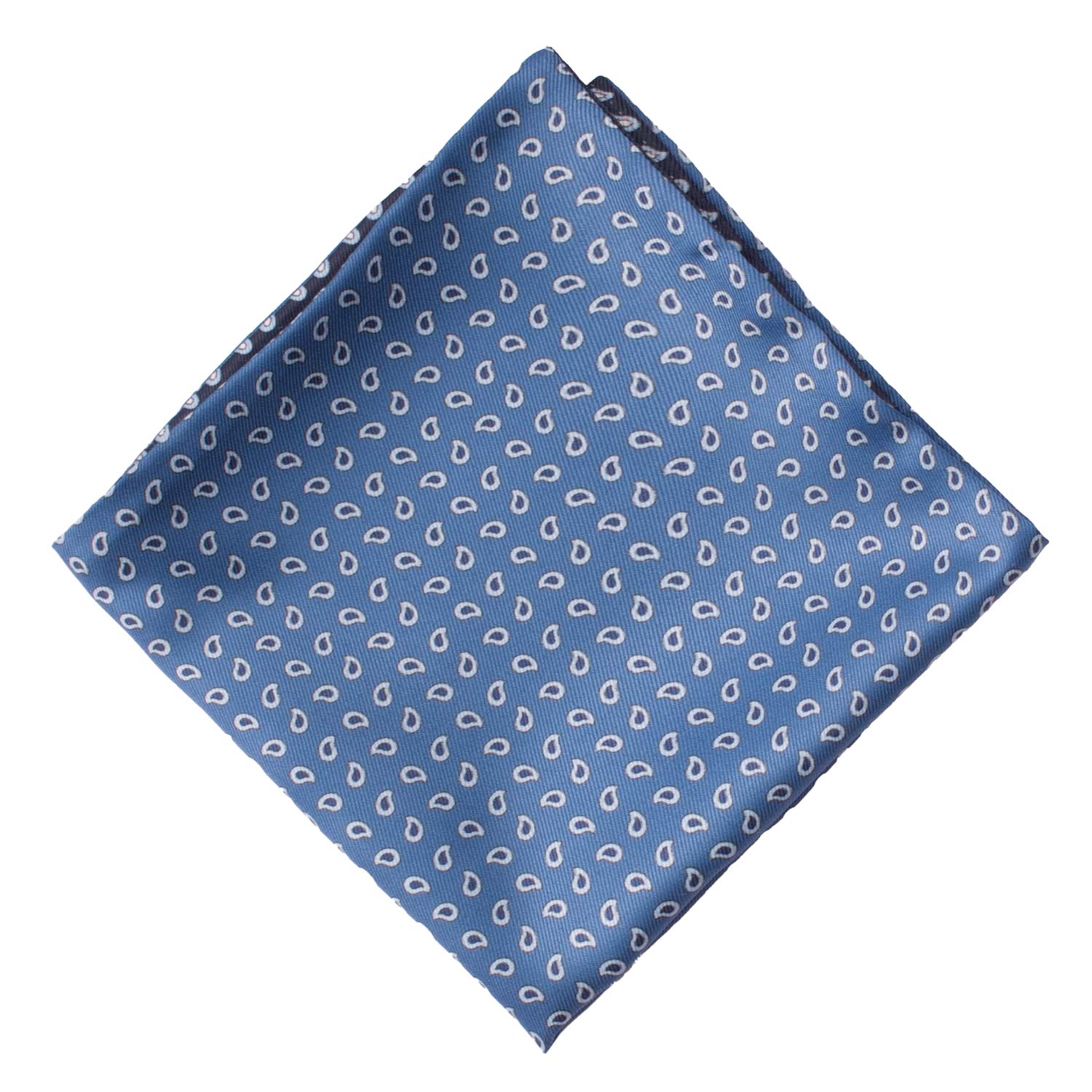 Fazzoletto da Taschino di Seta Double Face Avio Blu Paisley Multicolor POC608 Graffeo Cravatte Made in Italy Rombo