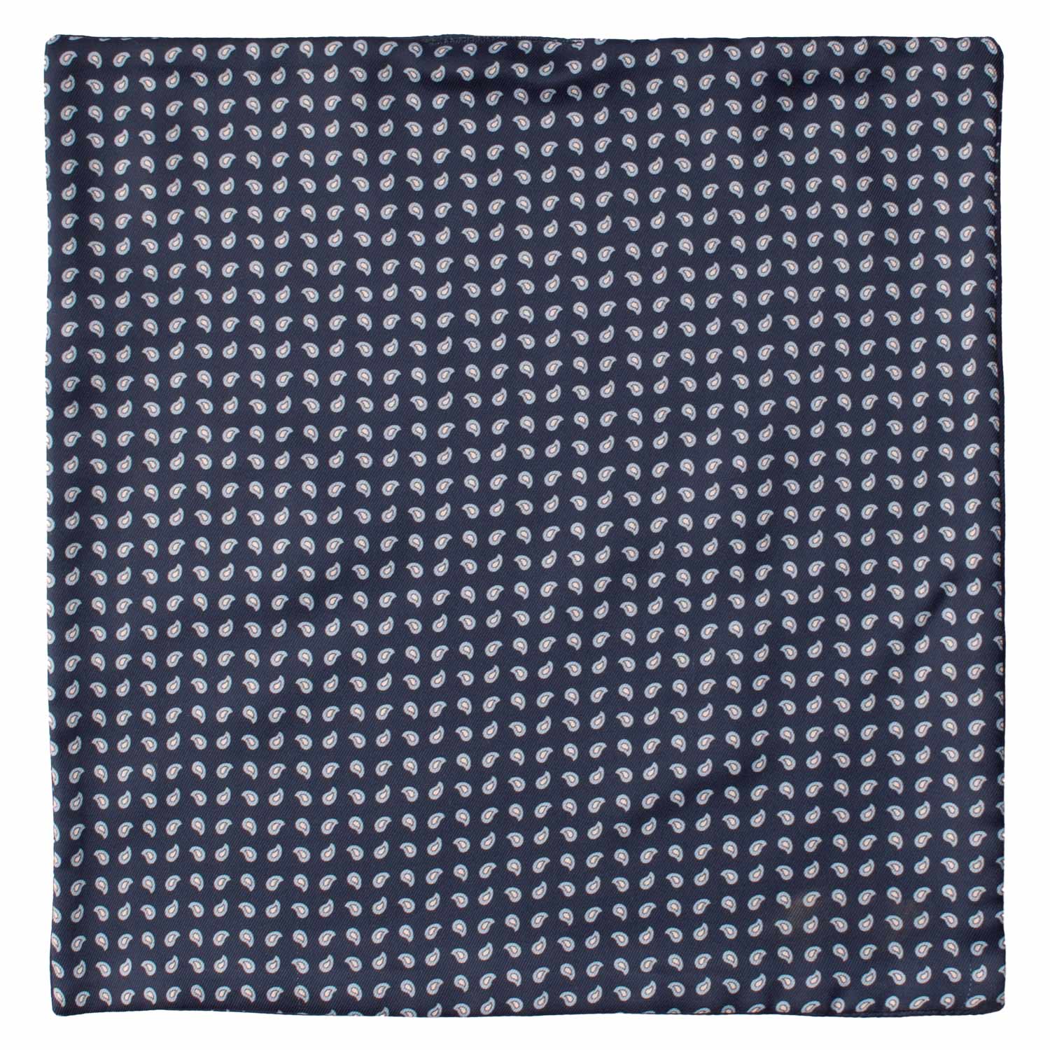 Fazzoletto da Taschino di Seta Double-Face Blu Fantasia Celeste Bianca POC613 Graffeo Cravatte Made in Italy Intera