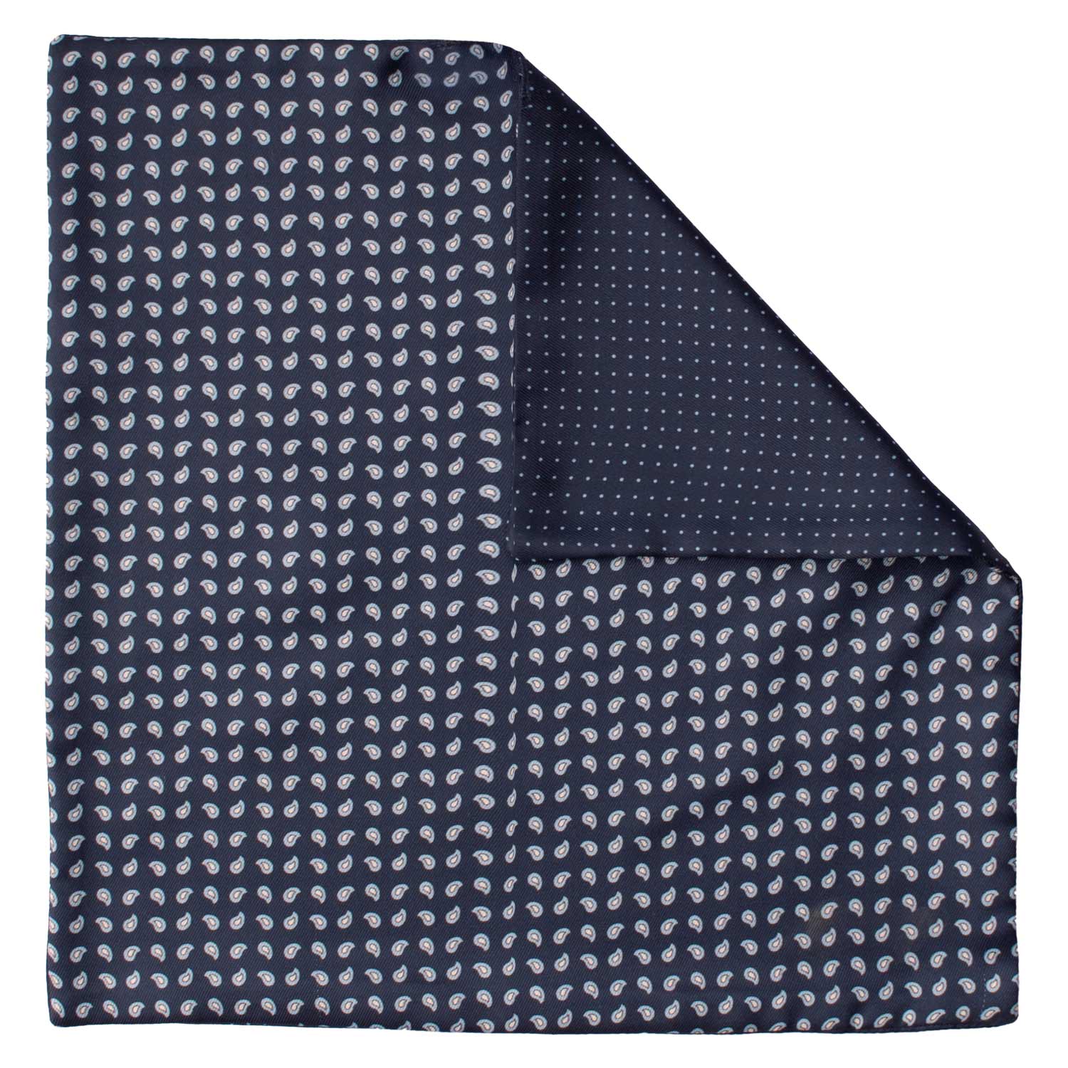 Fazzoletto da Taschino di Seta Double-Face Blu Fantasia Celeste Bianca POC613 Graffeo Cravatte Made in Italy