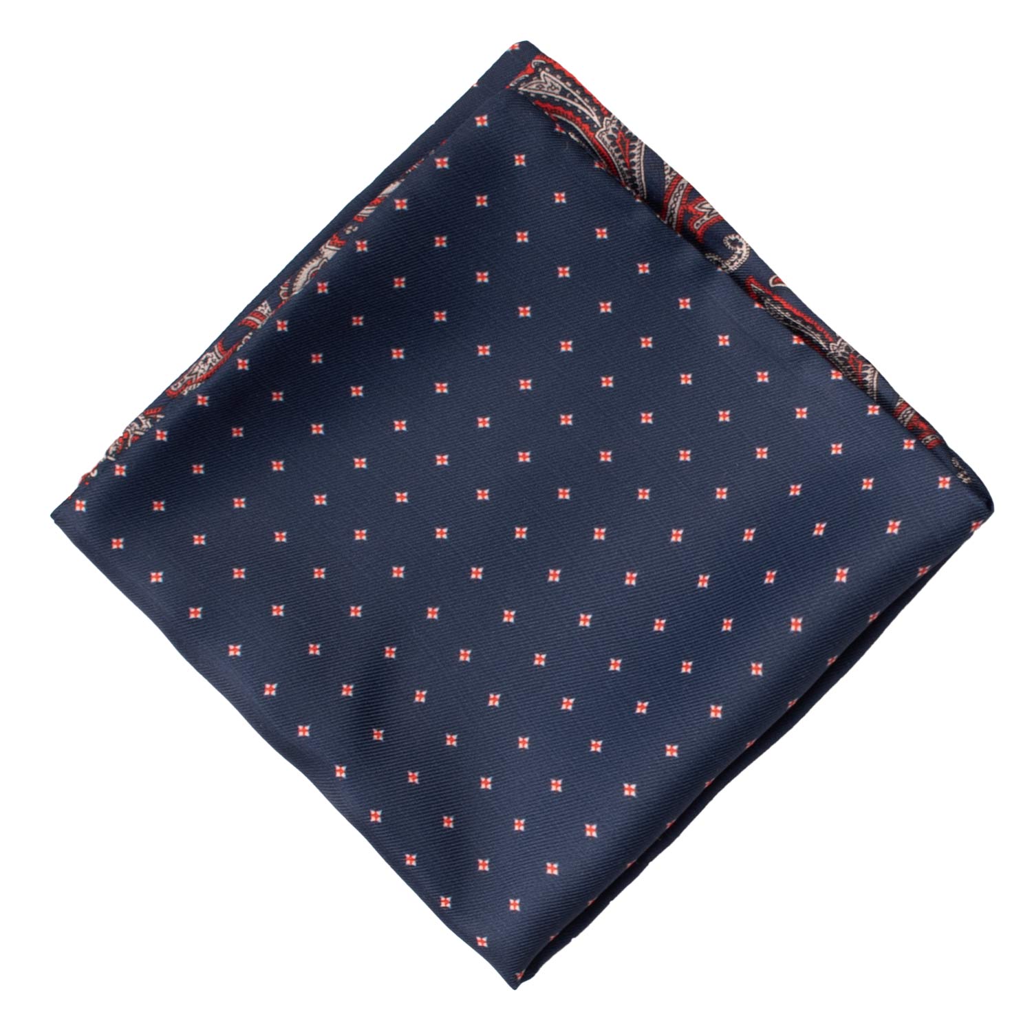 Fazzoletto da Taschino di Seta Double-Face Blu Fantasia Rossa Grigia Bianca POC622 Graffeo Cravatte Made in Italy Rombo