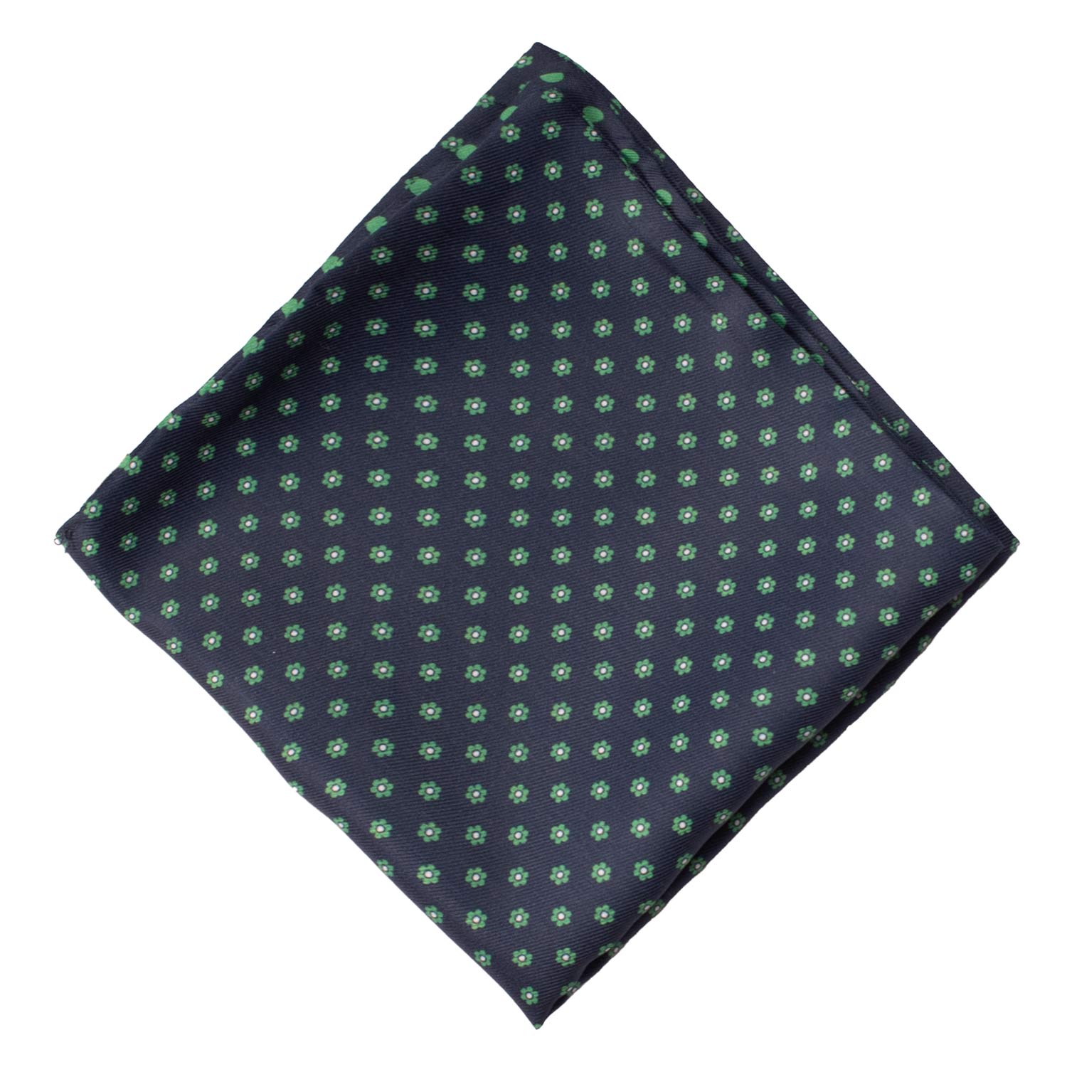 Fazzoletto da Taschino di Seta Double-Face Blu Fantasia Verde Bianca POC648 Graffeo Cravatte Made in Italy Rombo