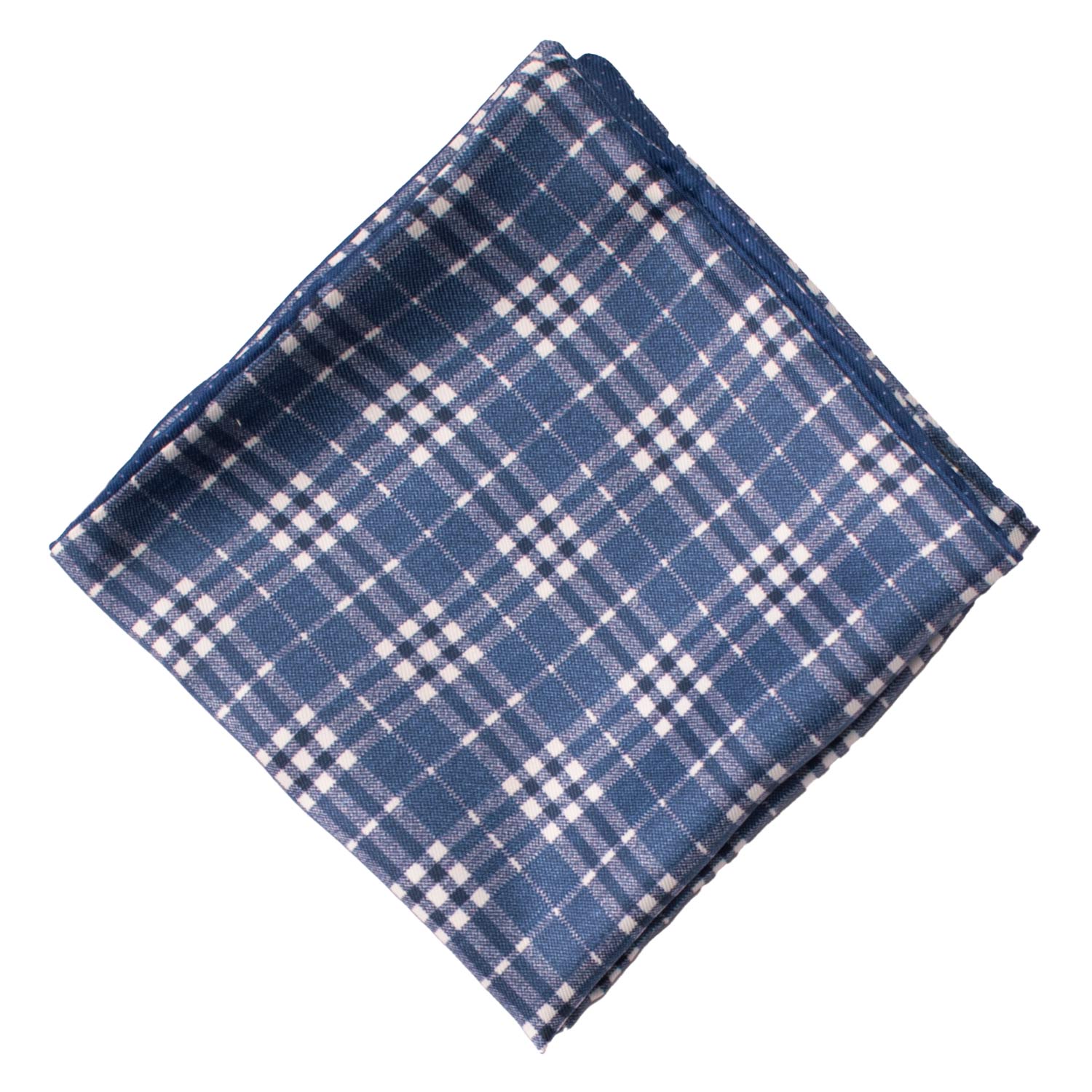 Fazzoletto da Taschino di Seta Double-Face Blu Navy Fantasia Bianca POC646 Graffeo Cravatte Made in Italy Rombo