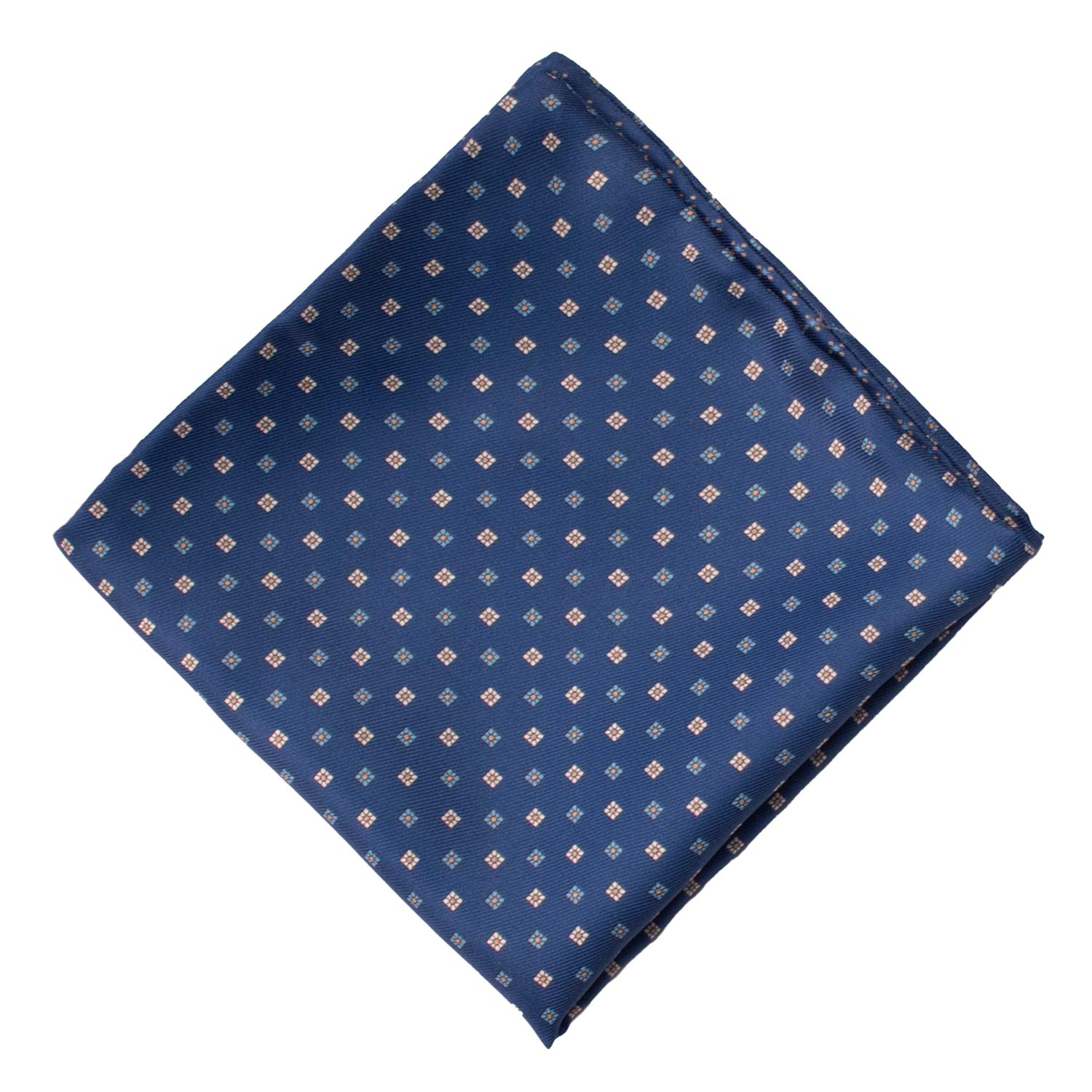 Fazzoletto da Taschino di Seta Double-Face Blu Navy Fantasia Celeste Bianca Beige POC620 Graffeo Cravatte Made in Italy Rombo