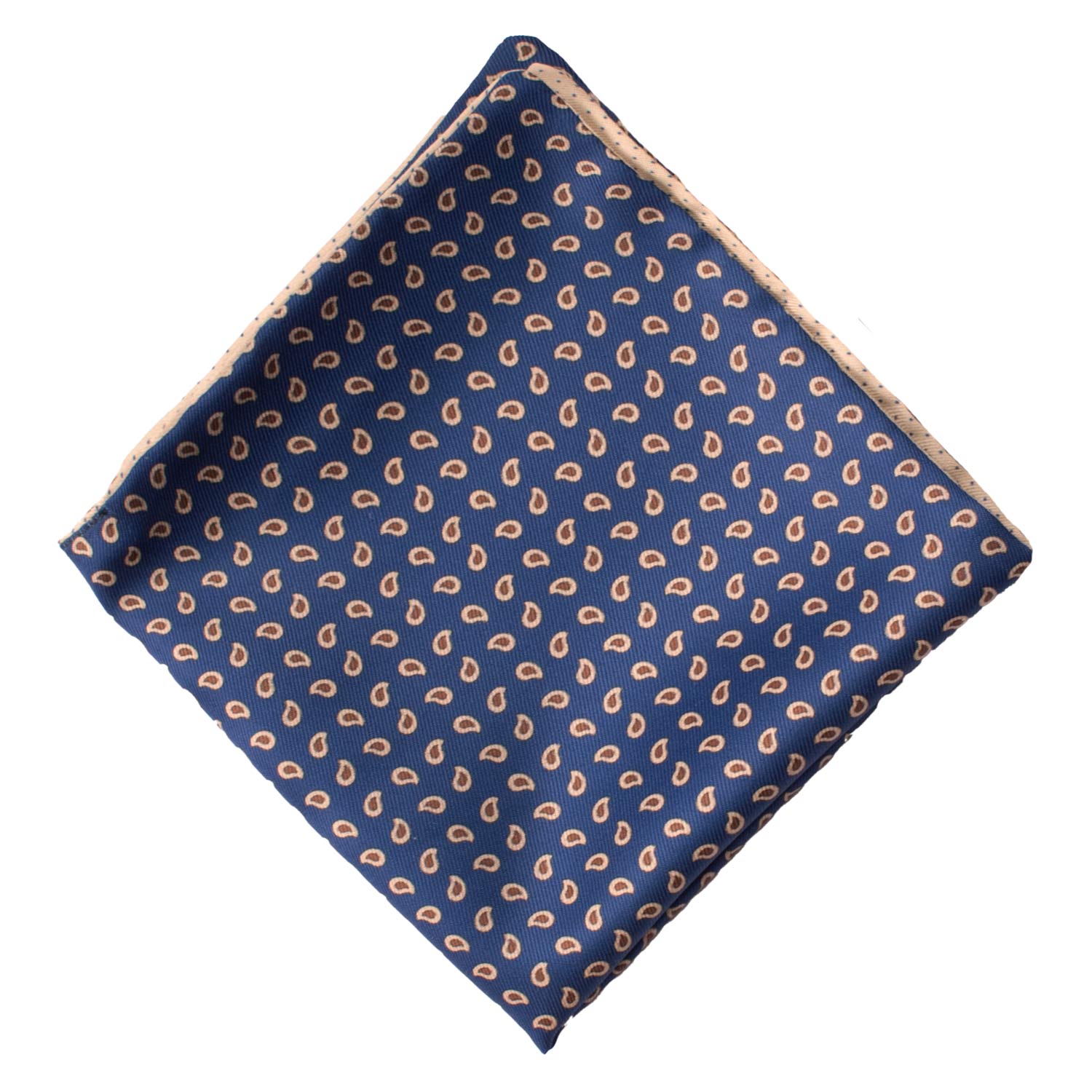 Fazzoletto da Taschino di Seta Double-Face Blu Navy Giallo Chiaro Fantasia Beige Marrone POC645 Graffeo Cravatte Made in Italy Rombo