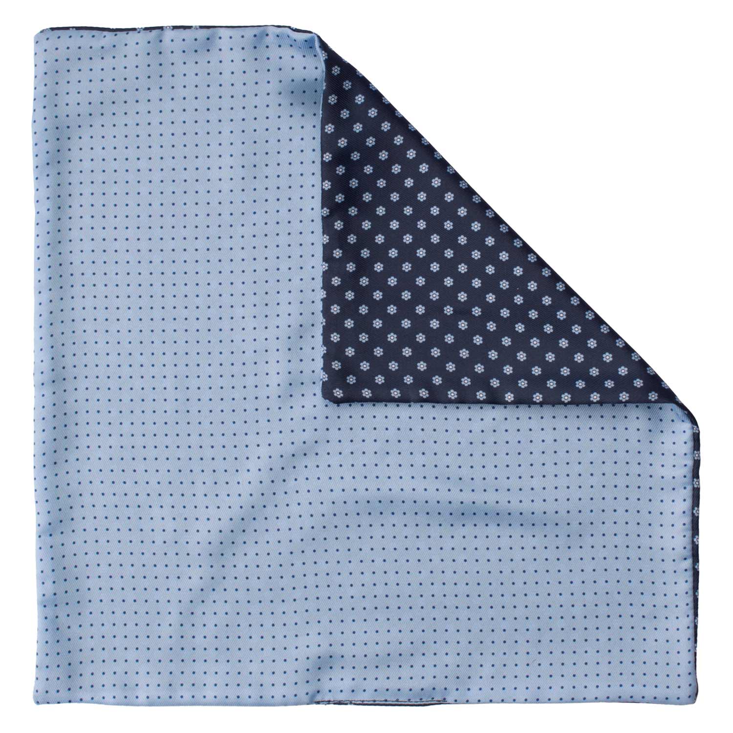 Fazzoletto da Taschino di Seta Double-Face Celeste Blu Fantasia Multicolor POC630 Graffeo Cravatte Made in Italy