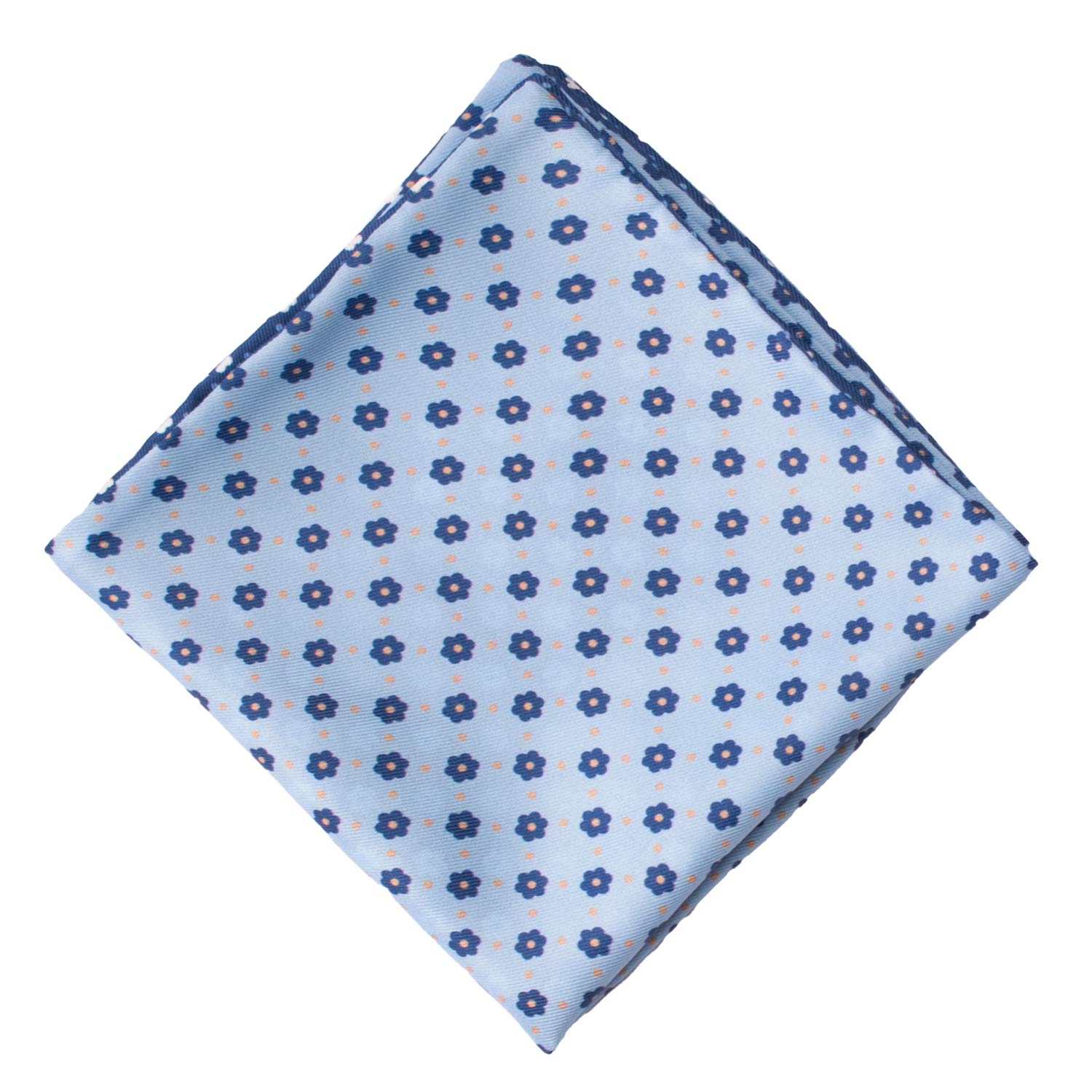 Fazzoletto da Taschino di Seta Double Face Celeste Blu Navy a Fiori Multicolor POC607 Graffeo Cravatte Made in Italy Rombo