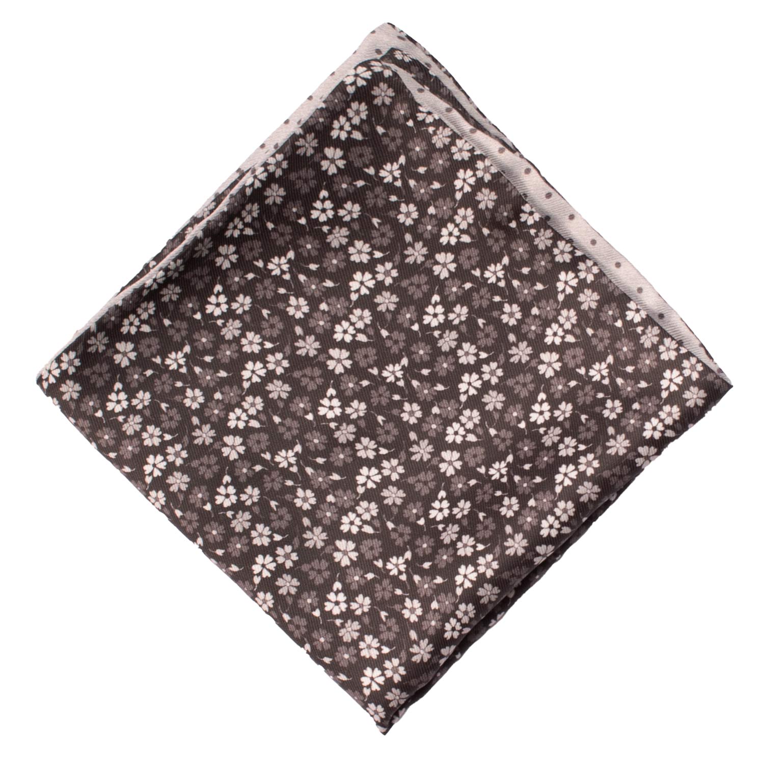 Fazzoletto da Taschino di Seta Double-Face Nero Grigio Fantasia Grigia Nera POC624 Graffeo Cravatte Made in Italy Rombo