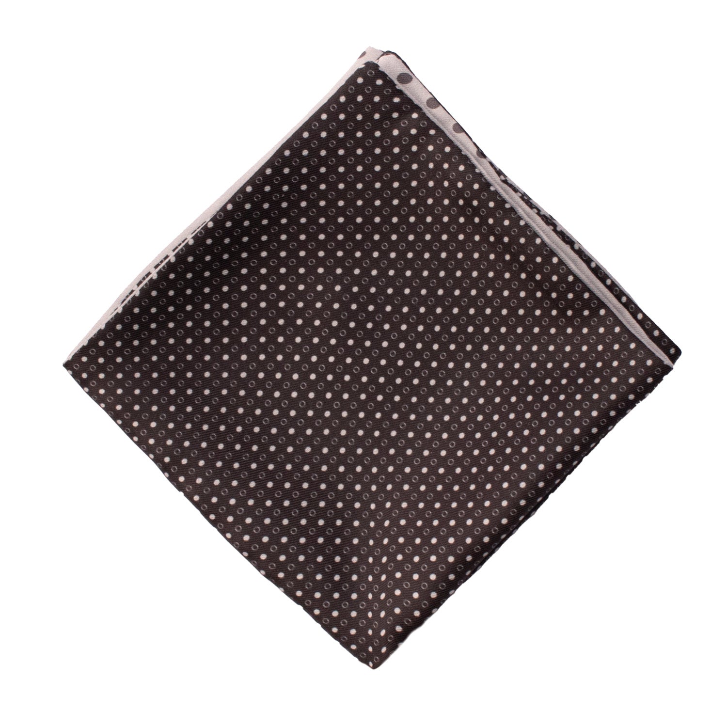 Fazzoletto a Taschino di Seta Double Face Nero Grigio a Pois Grigi POC661 Made in Italy Graffeo Cravatte Rombo