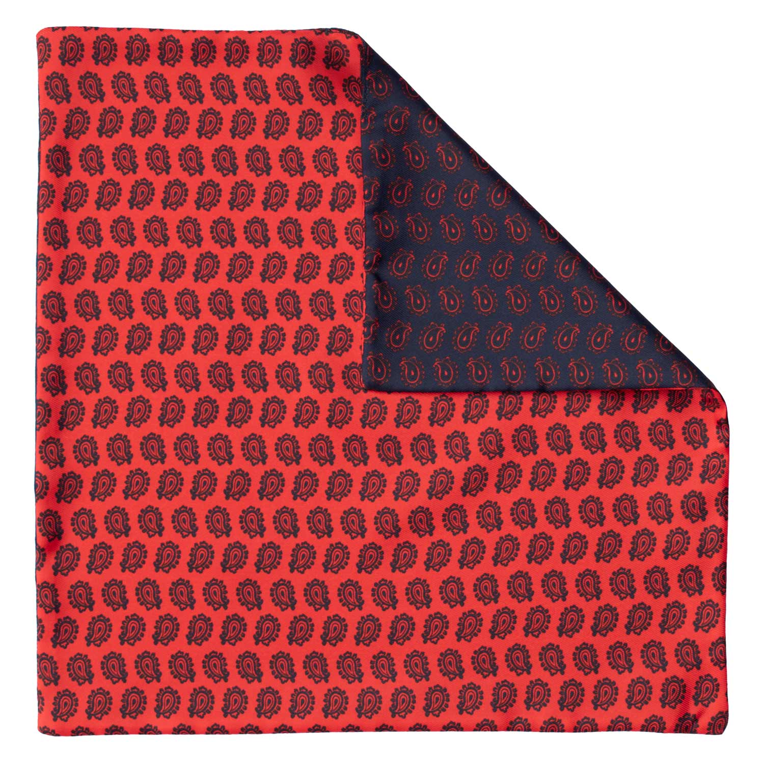 Fazzoletto da Taschino di Seta Double-Face Rosso Blu Paisley Blu Rosso POC616 Graffeo Cravatte Made in Italy