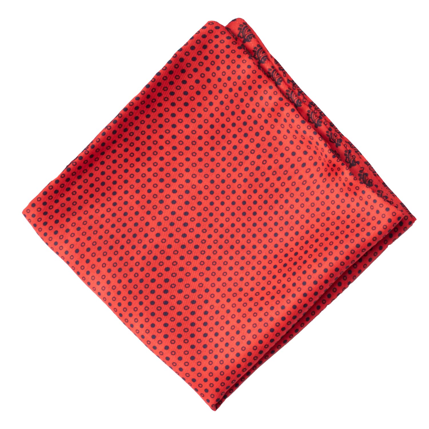 Fazzoletto da Taschino di Seta Double-Face Rosso Fantasia Blu POC633 Graffeo Cravatte Made in Italy Rombo