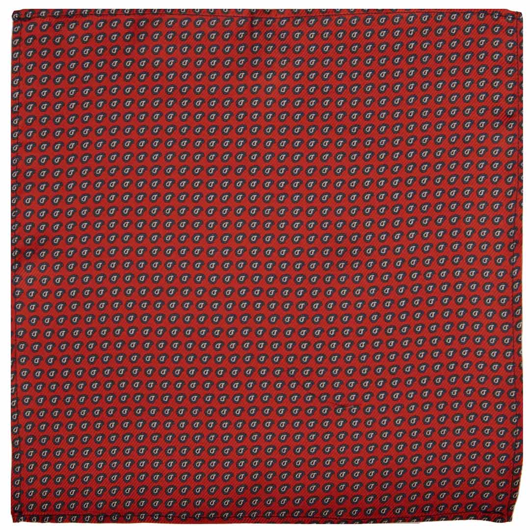 Fazzoletto da Taschino di Seta Rossa Paisley Blu Bianco Made in Italy Graffeo Cravatte