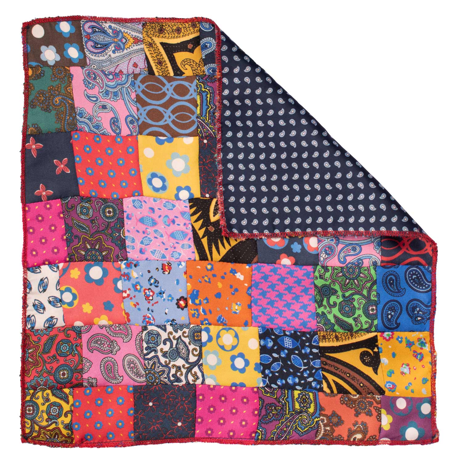 Fazzoletto da Taschino di Seta Vintage Patchwork Fantasia Multicolor POCP115 Made in Italy Graffeo Cravatte Retro