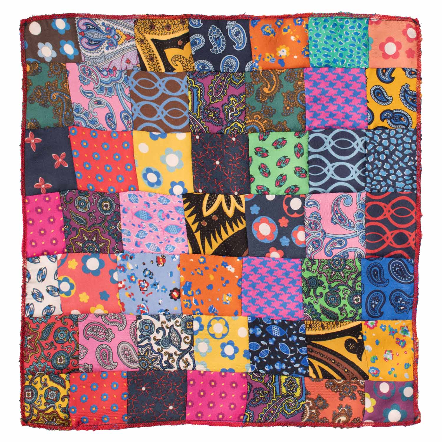 Fazzoletto da Taschino di Seta Vintage Patchwork Fantasia Multicolor POCP115 Made in Italy Graffeo Cravatte