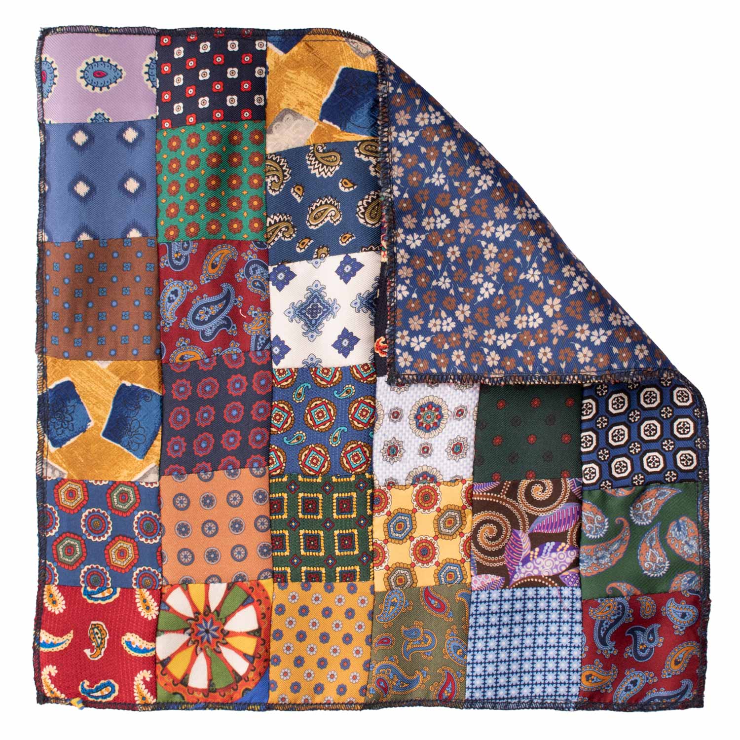 Fazzoletto da Taschino di Seta Vintage Patchwork Fantasia Multicolor POCP25 Made in Italy Graffeo Cravatte Retro