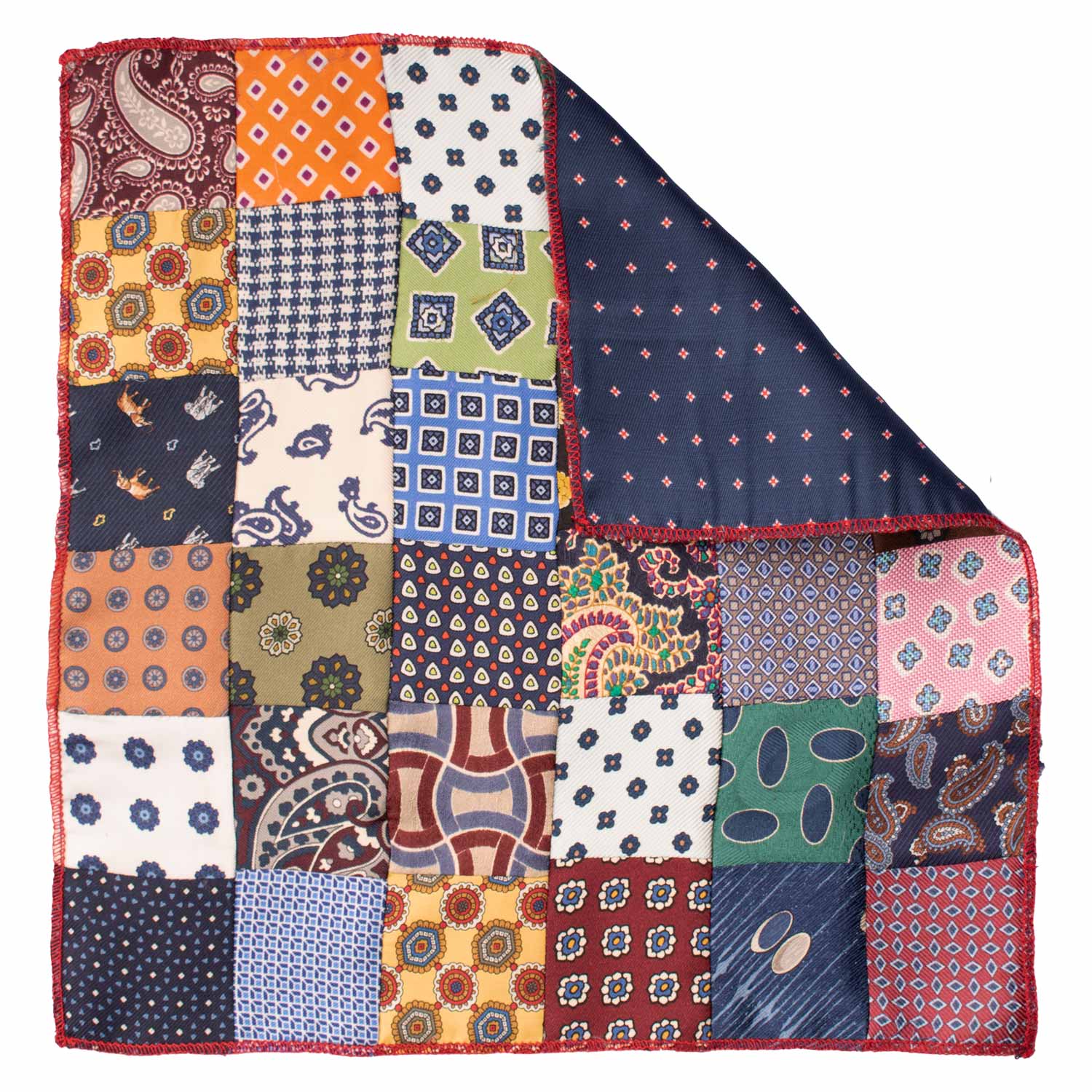 Fazzoletto da Taschino di Seta Vintage Patchwork Fantasia Multicolor POCP35 Made in Italy Graffeo Cravatte Retro