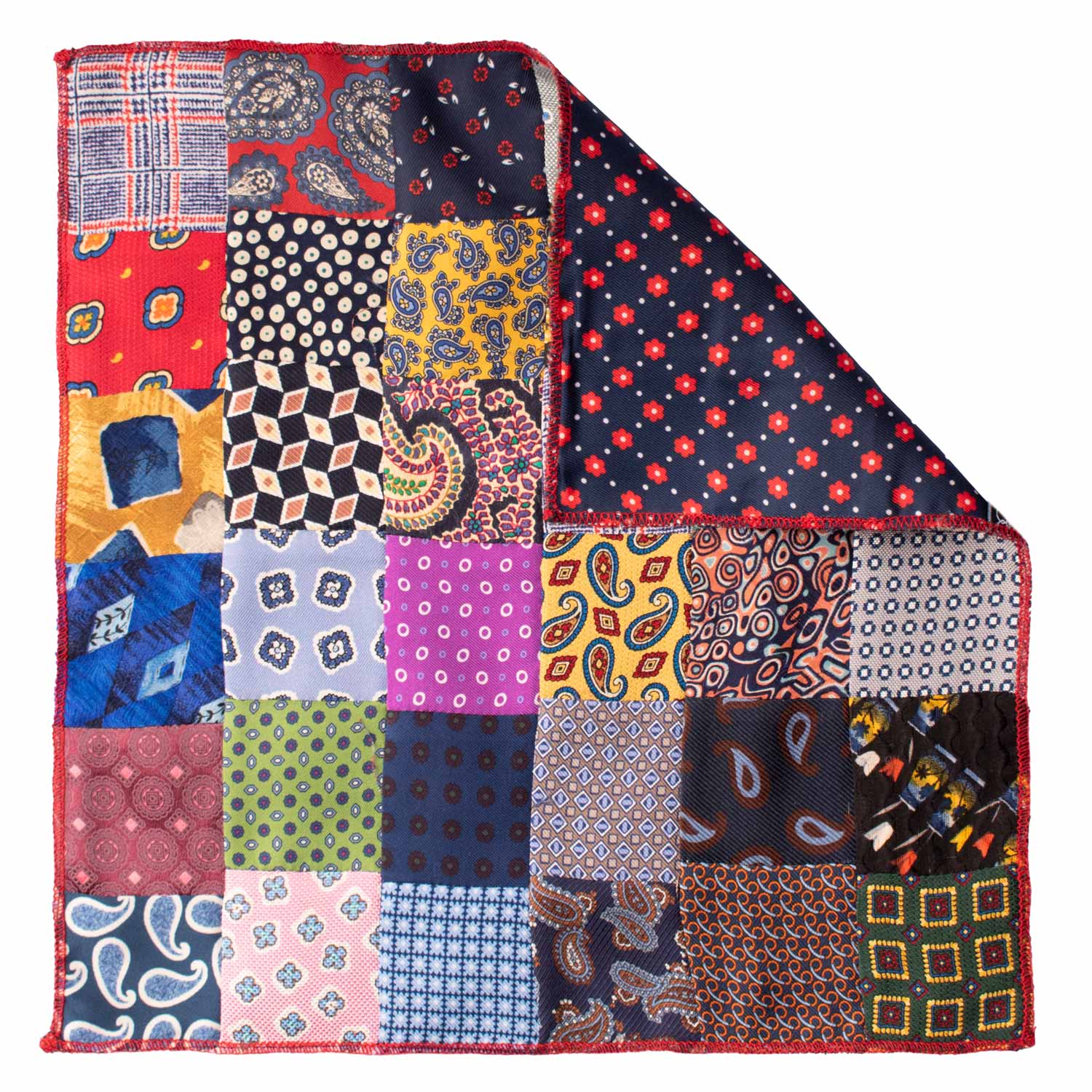 Fazzoletto da Taschino di Seta Vintage Patchwork Fantasia Multicolor POCP36 Made in Italy Graffeo Cravatte Retro