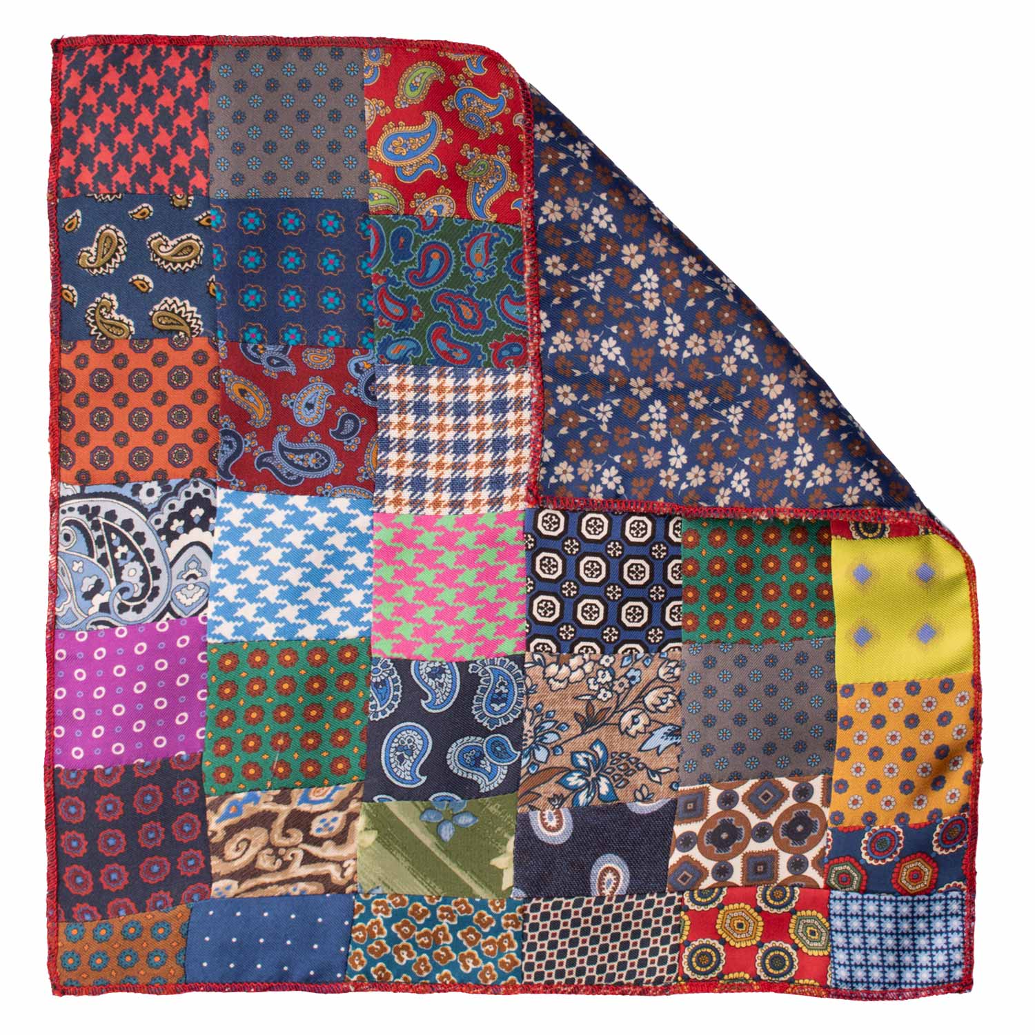Fazzoletto da Taschino di Seta Vintage Patchwork Fantasia Multicolor POCP39 Made in Italy Graffeo Cravatte Retro