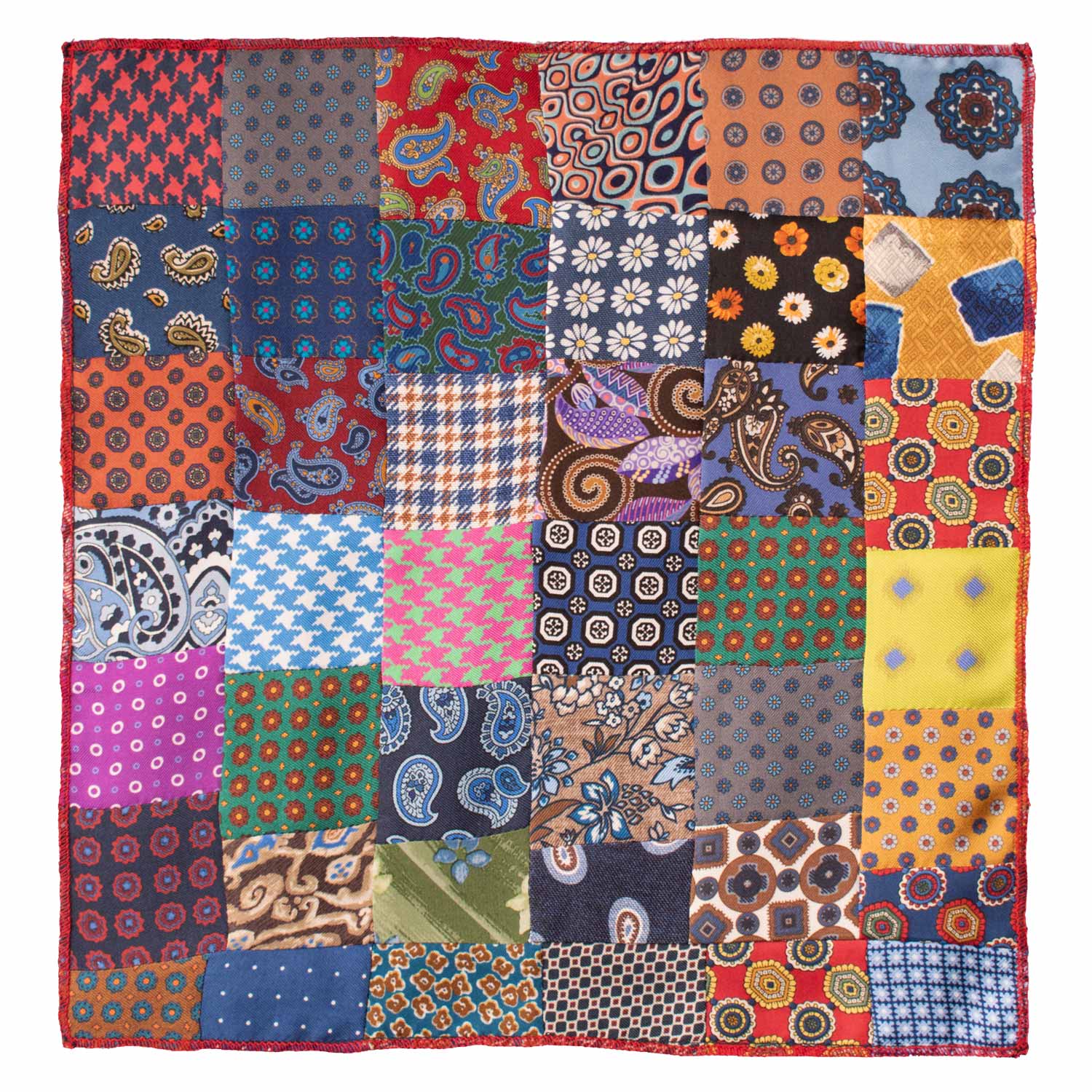 Fazzoletto da Taschino di Seta Vintage Patchwork Fantasia Multicolor POCP39 Made in Italy Graffeo Cravatte
