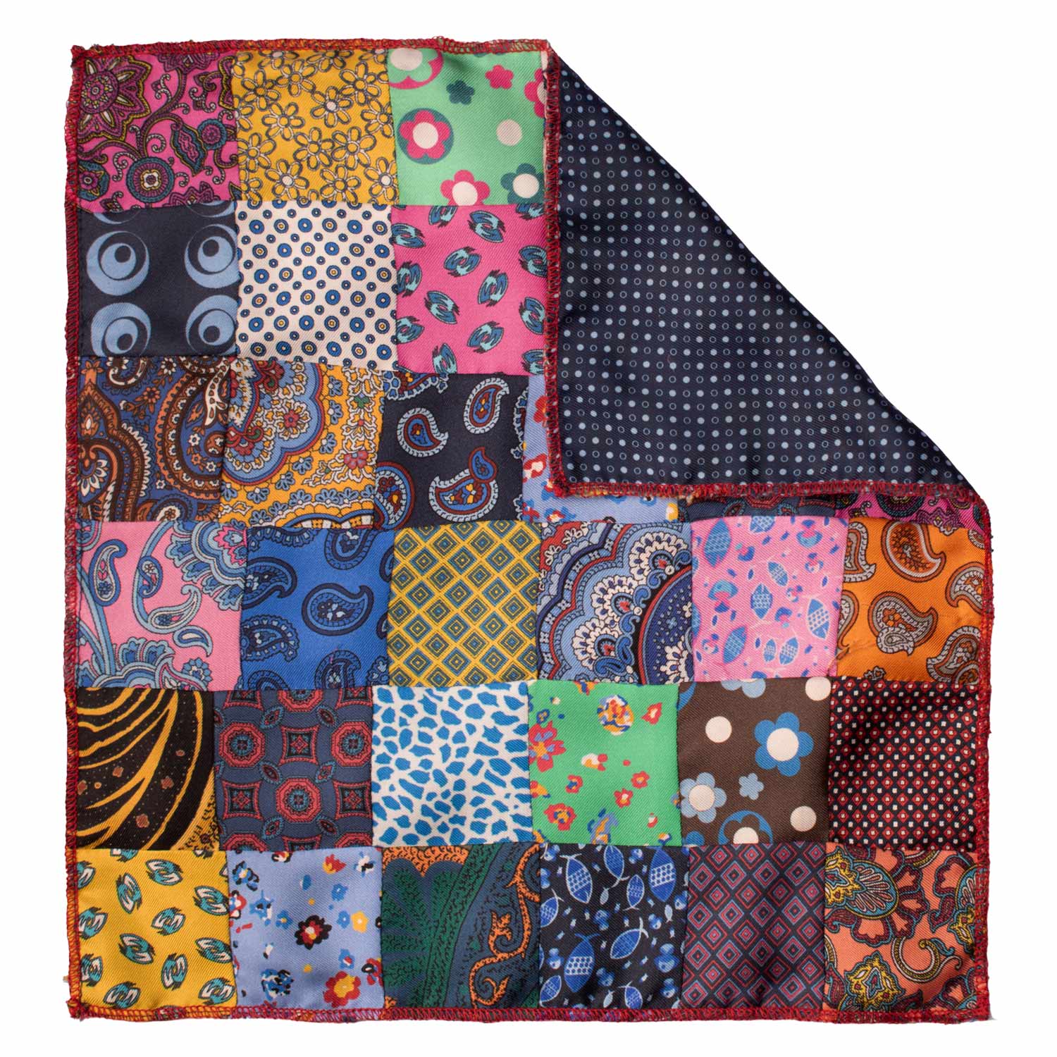 Fazzoletto da Taschino di Seta Vintage Patchwork Fantasia Multicolor POCP87 Made in Italy Graffeo Cravatte Retro