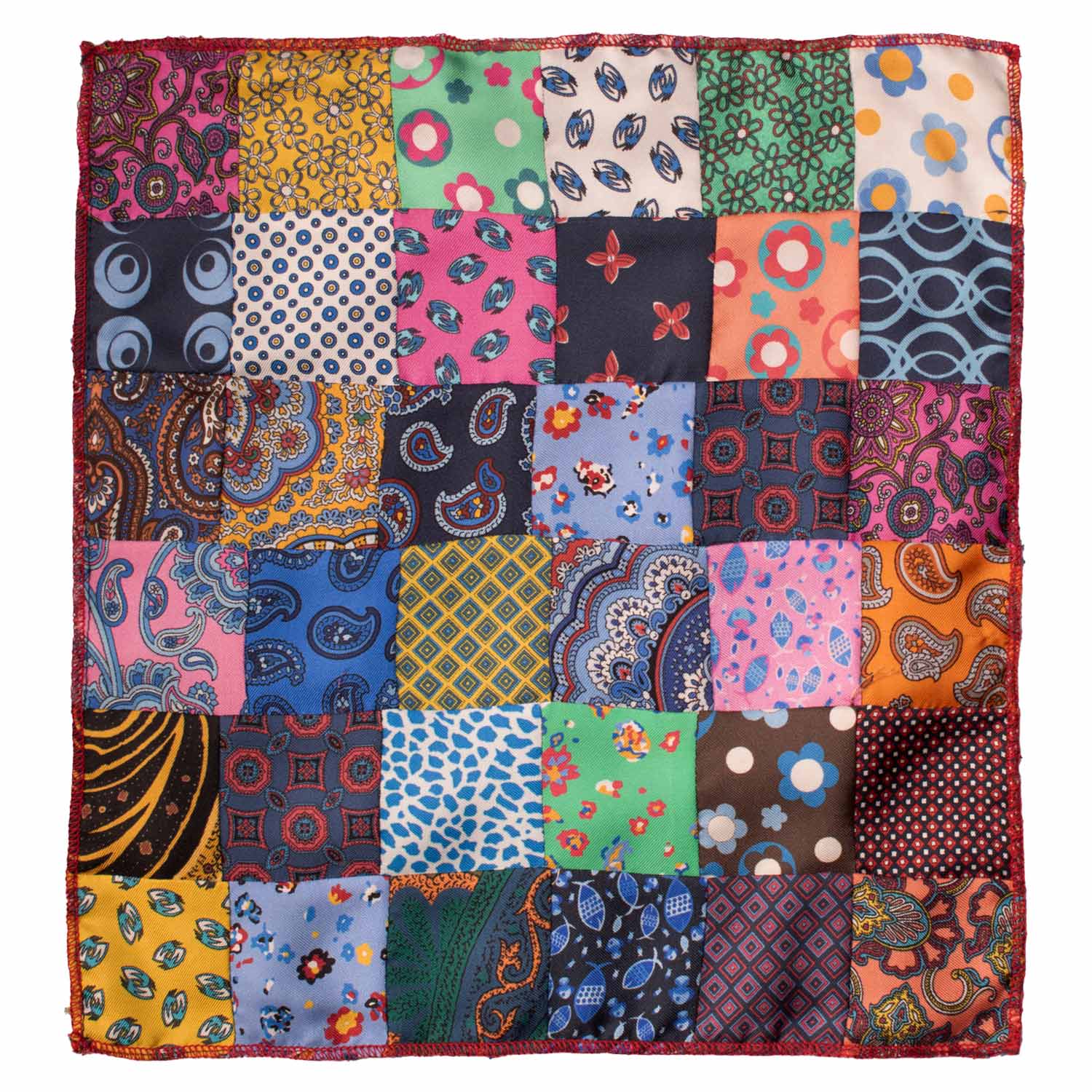 Fazzoletto da Taschino di Seta Vintage Patchwork Fantasia Multicolor POCP87 Made in Italy Graffeo Cravatte