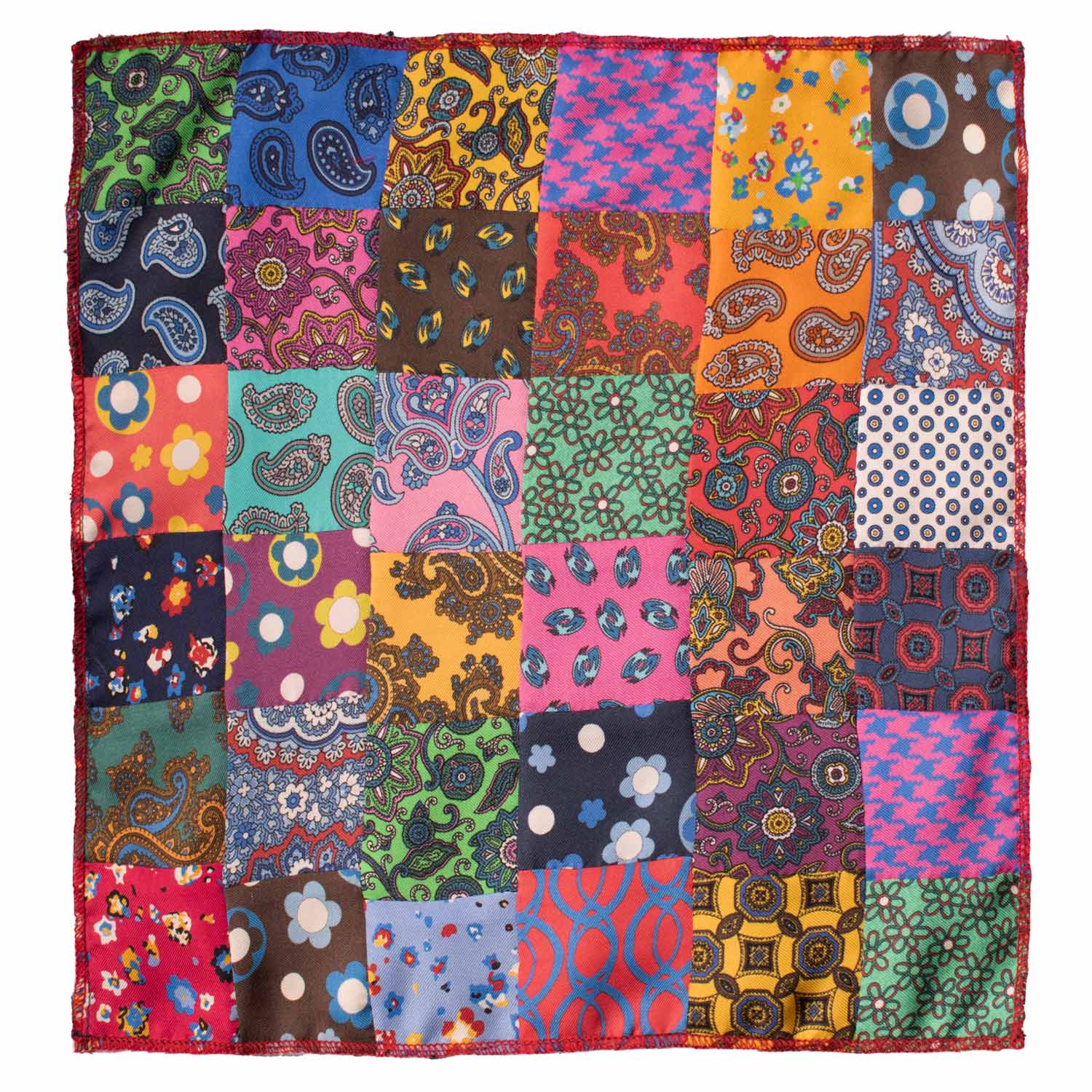 Fazzoletto da Taschino di Seta Vintage Patchwork Fantasia Multicolor POCP89 Made in Italy Graffeo Cravatte