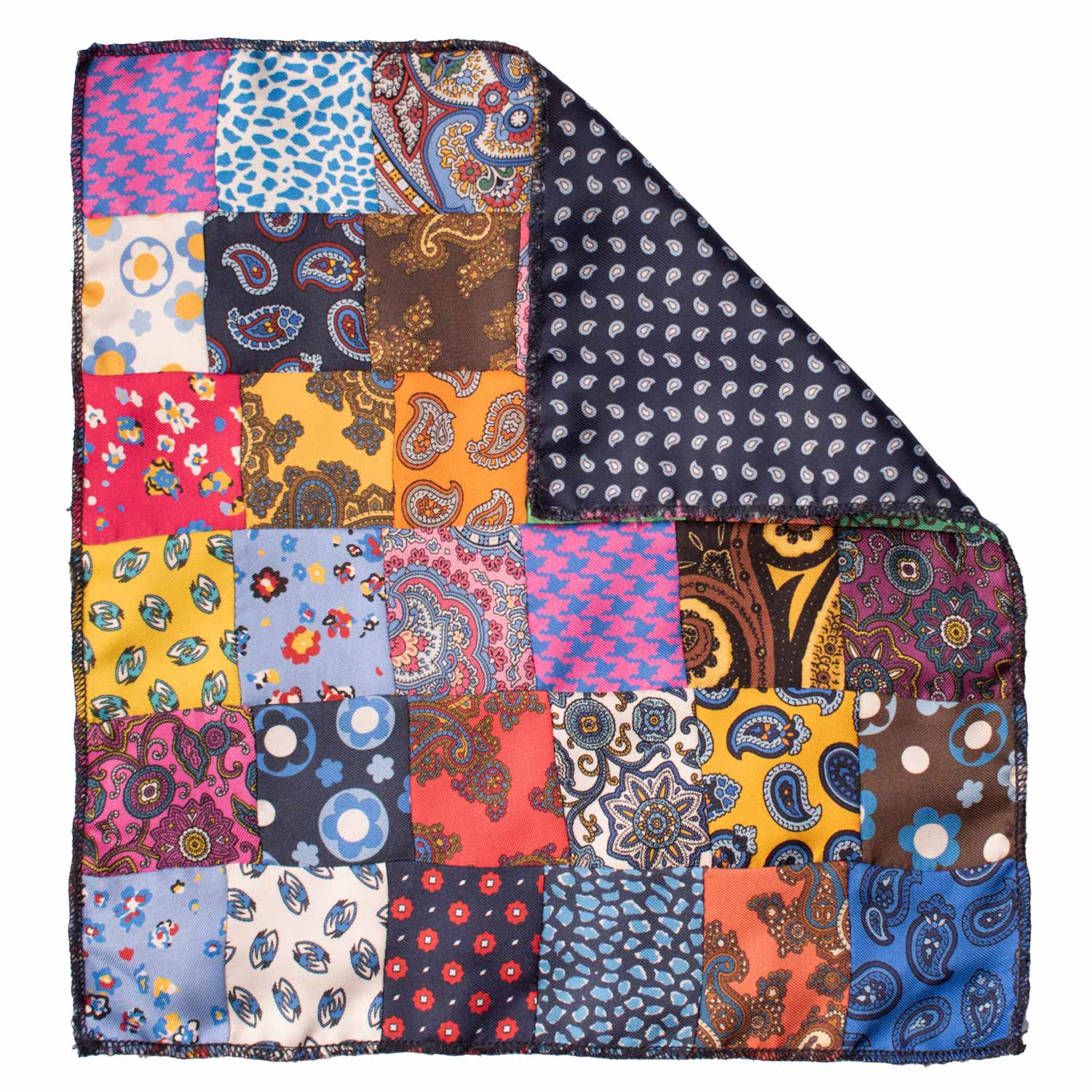 Fazzoletto da Taschino di Seta Vintage Patchwork Fantasia Multicolor POCP92 Made in Italy Graffeo Cravatte Retro