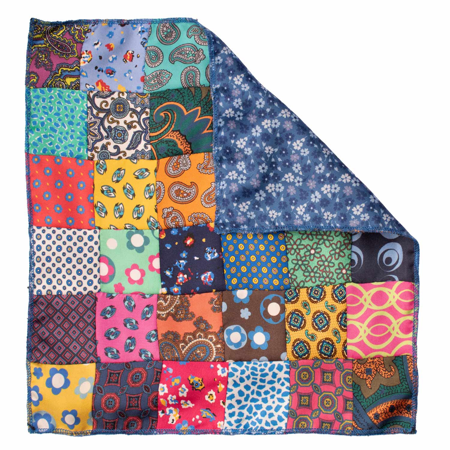 Fazzoletto da Taschino di Seta Vintage Patchwork Fantasia Multicolor POCP98 Made in Italy Graffeo Cravatte Retro
