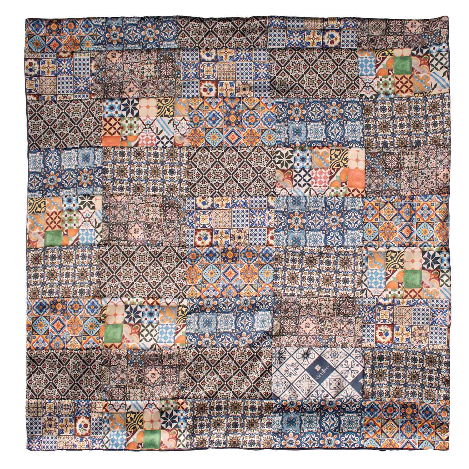 Foulard Siciliano di Raso Vintage Patchwork con Maioliche Multicolor FP56 Made in Italy Graffeo Cravatte