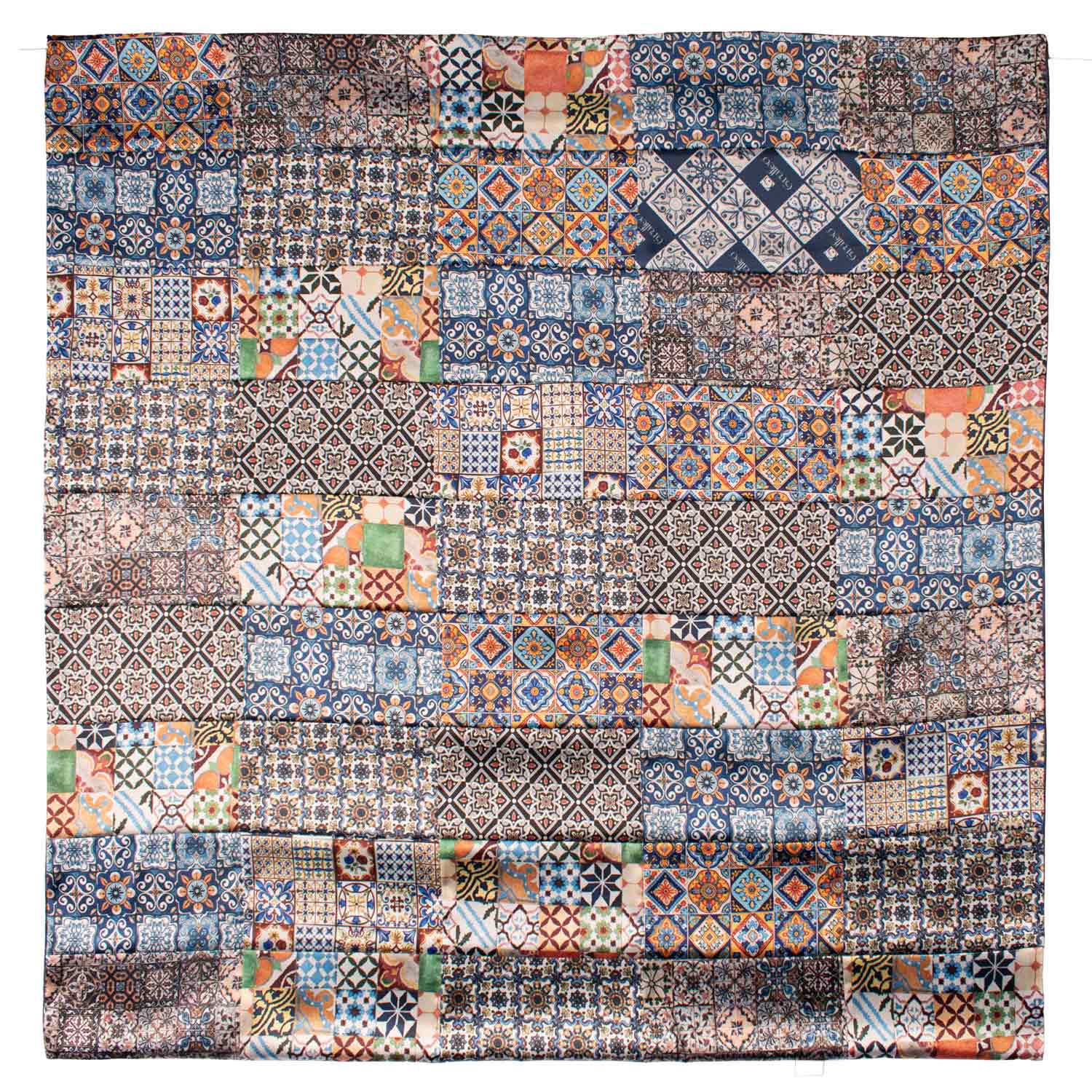 Foulard Siciliano di Raso Vintage Patchwork con Maioliche Multicolor FP68 Made in Italy Graffeo Cravatte