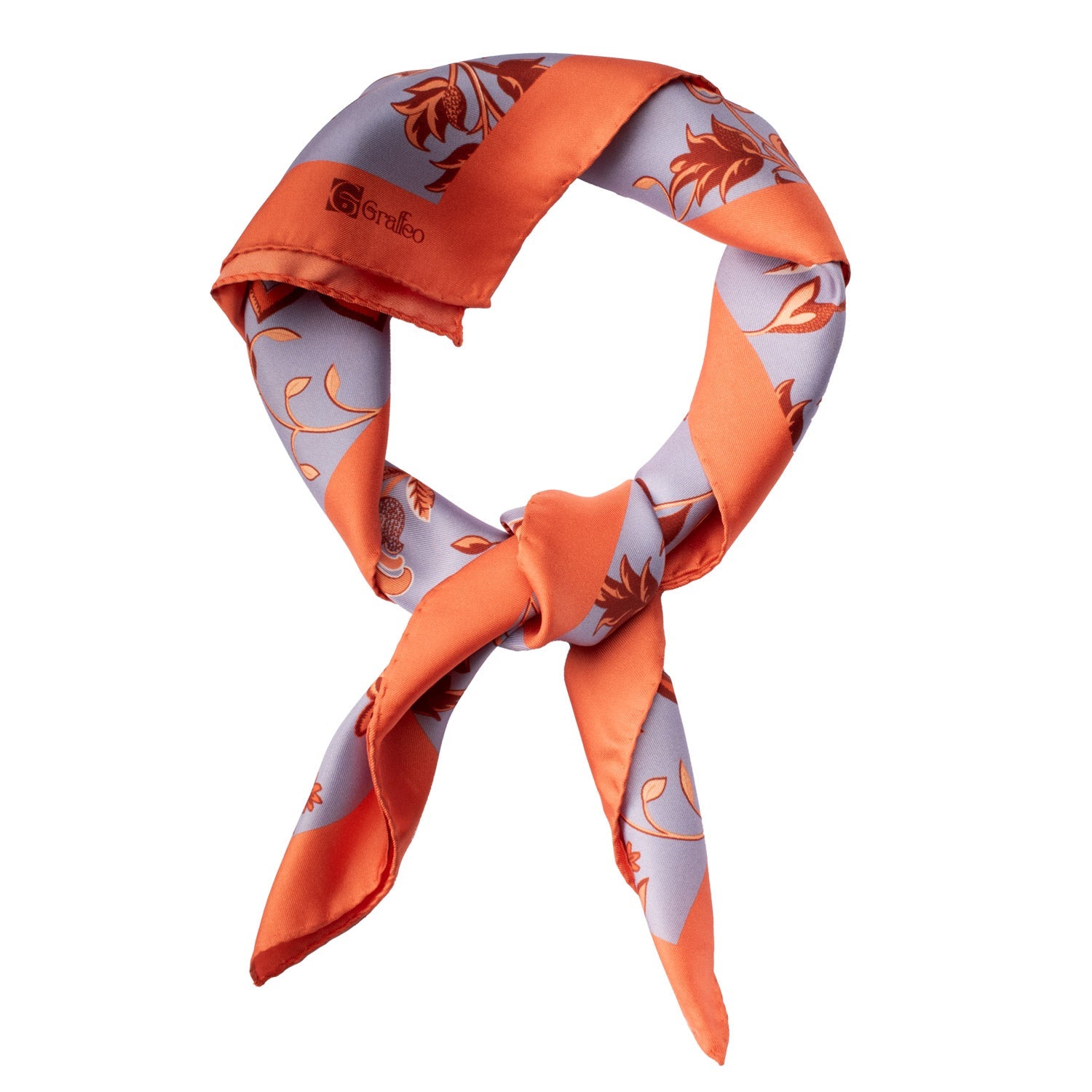 Foulard Vintage di Seta Blu Ceruleo Arancione A Fiori Multicolor F22 Annodato