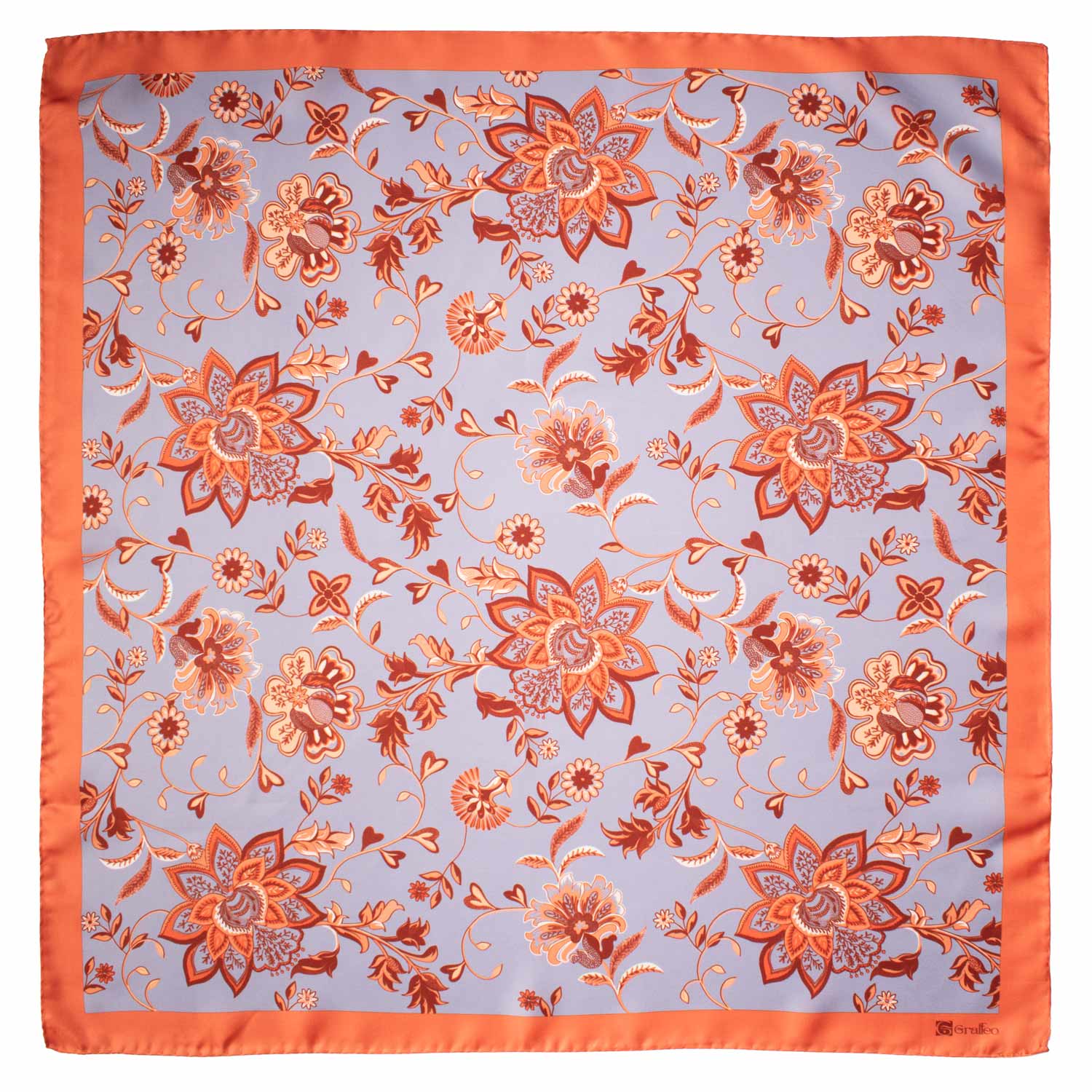 Foulard Vintage di Seta Blu Ceruleo Arancione A Fiori Multicolor F22 Made in Italy Graffeo Cravatte