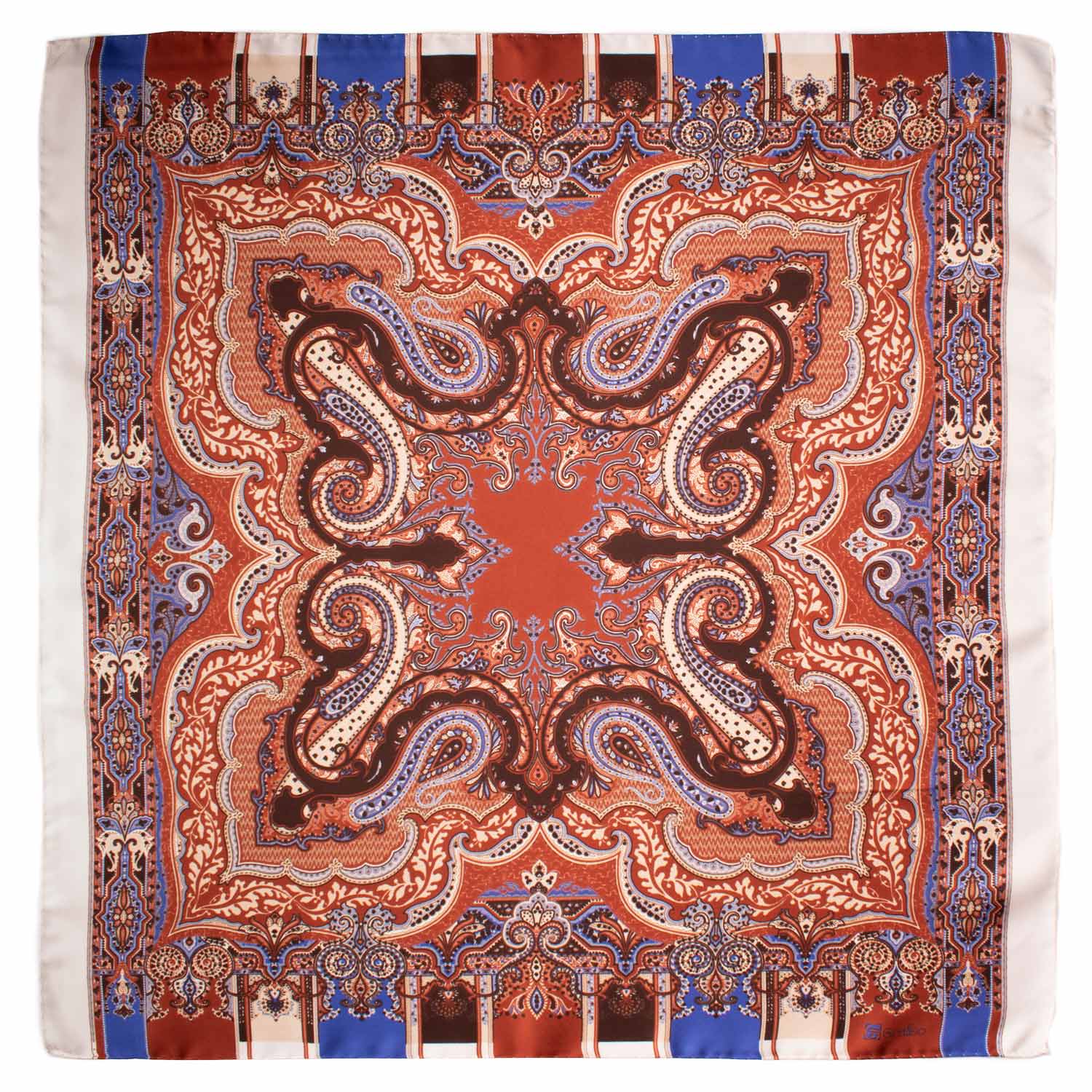 Foulard Vintage di Seta Panna Ruggine Fantasia Multicolor F48 Made in Italy Graffeo Cravatte