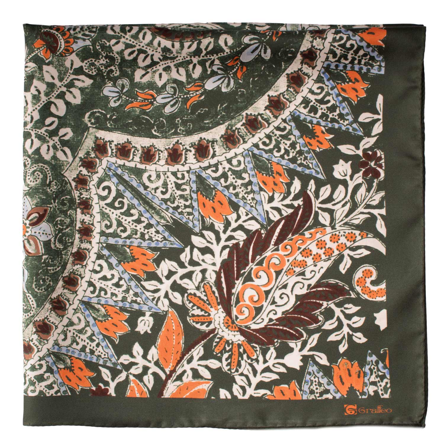 Foulard Vintage di Seta Verde Paisley Multicolor F27 Dettaglio