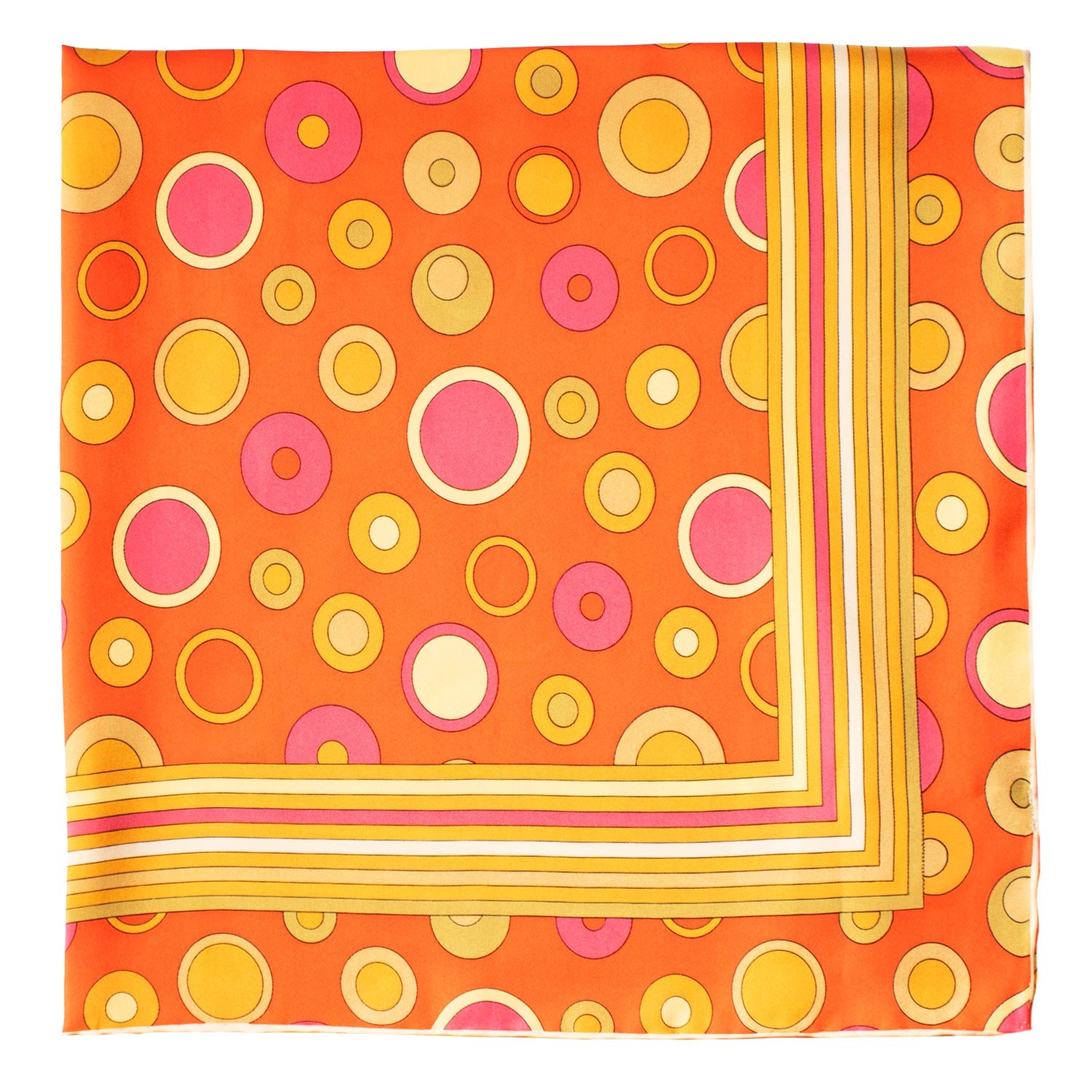 Foulard di Seta Arancione Fantasia Multicolor Made in Italy Graffeo Cravatte Dettaglio