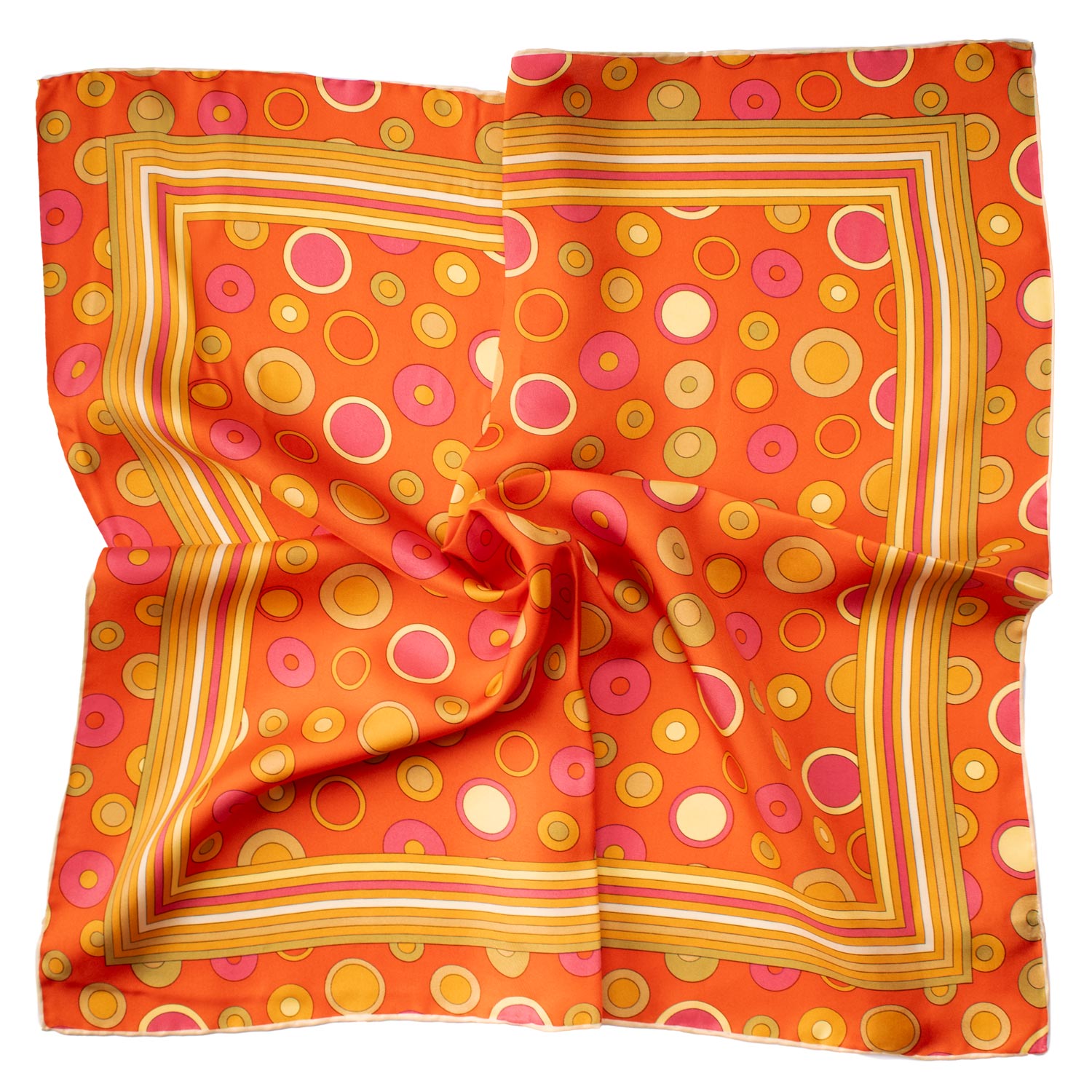 Foulard di Seta Arancione Fantasia Multicolor Made in Italy Graffeo Cravatte Tessuto