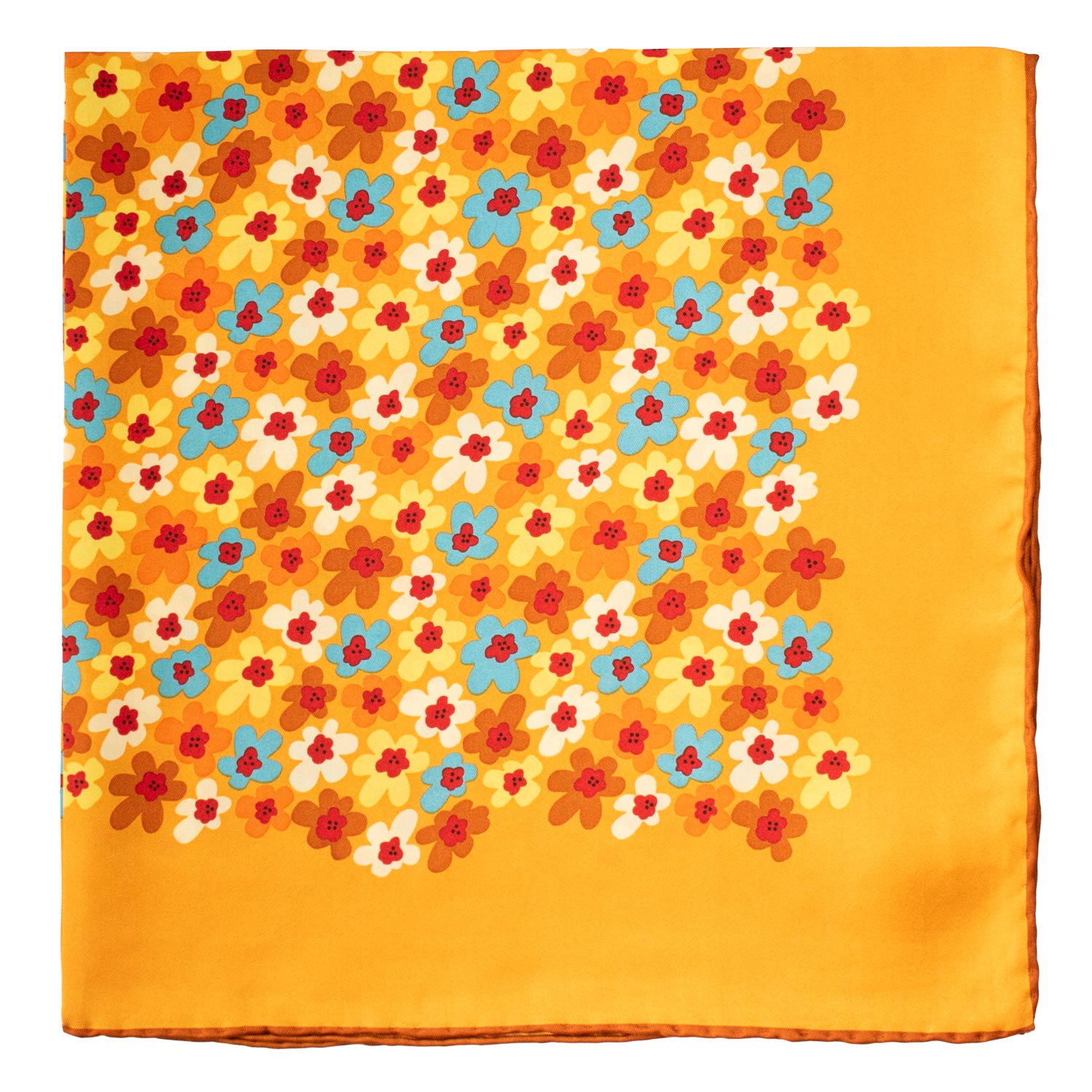 Foulard di Seta Giallo Ocra a Fiori Multicolor Made in Italy Graffeo Cravatte Dettaglio