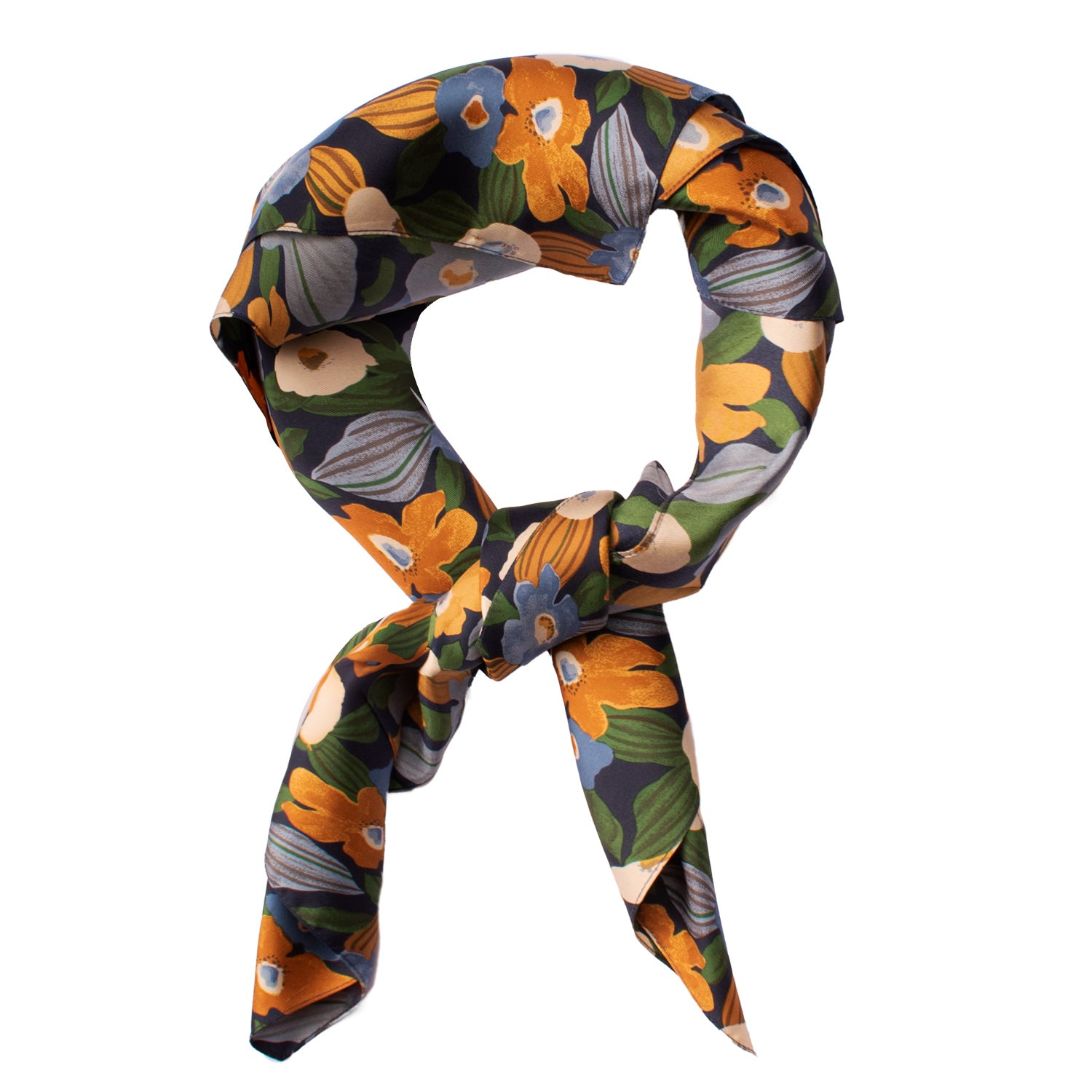 Foulard di Seta Blu a Fiori Multicolor Made in Italy Graffeo Cravatte Annodato