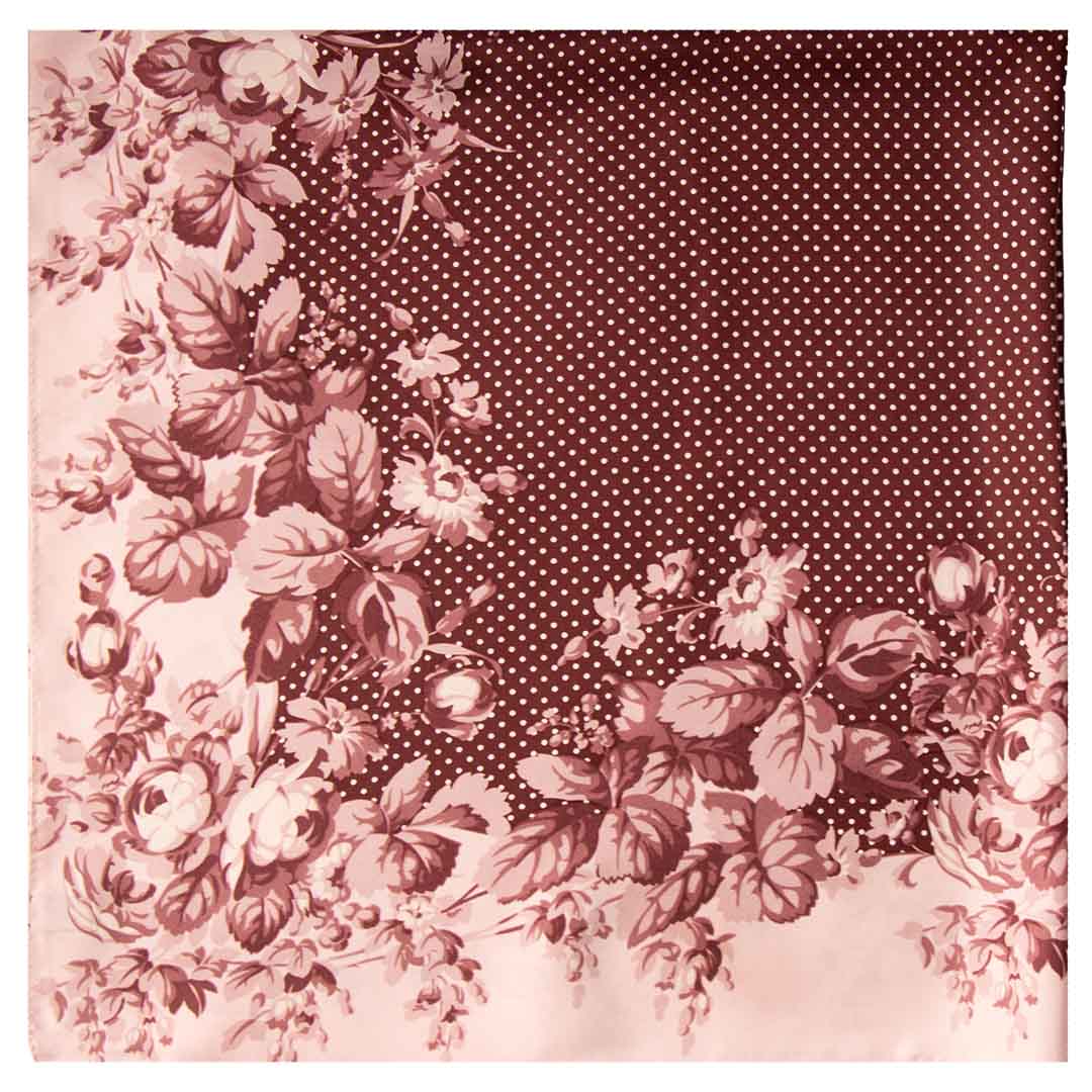 Foulard di Seta Vinaccia a Pois Bianchi a Fiori Rosa F55 Dettaglio Made in Italy Graffeo Cravatte
