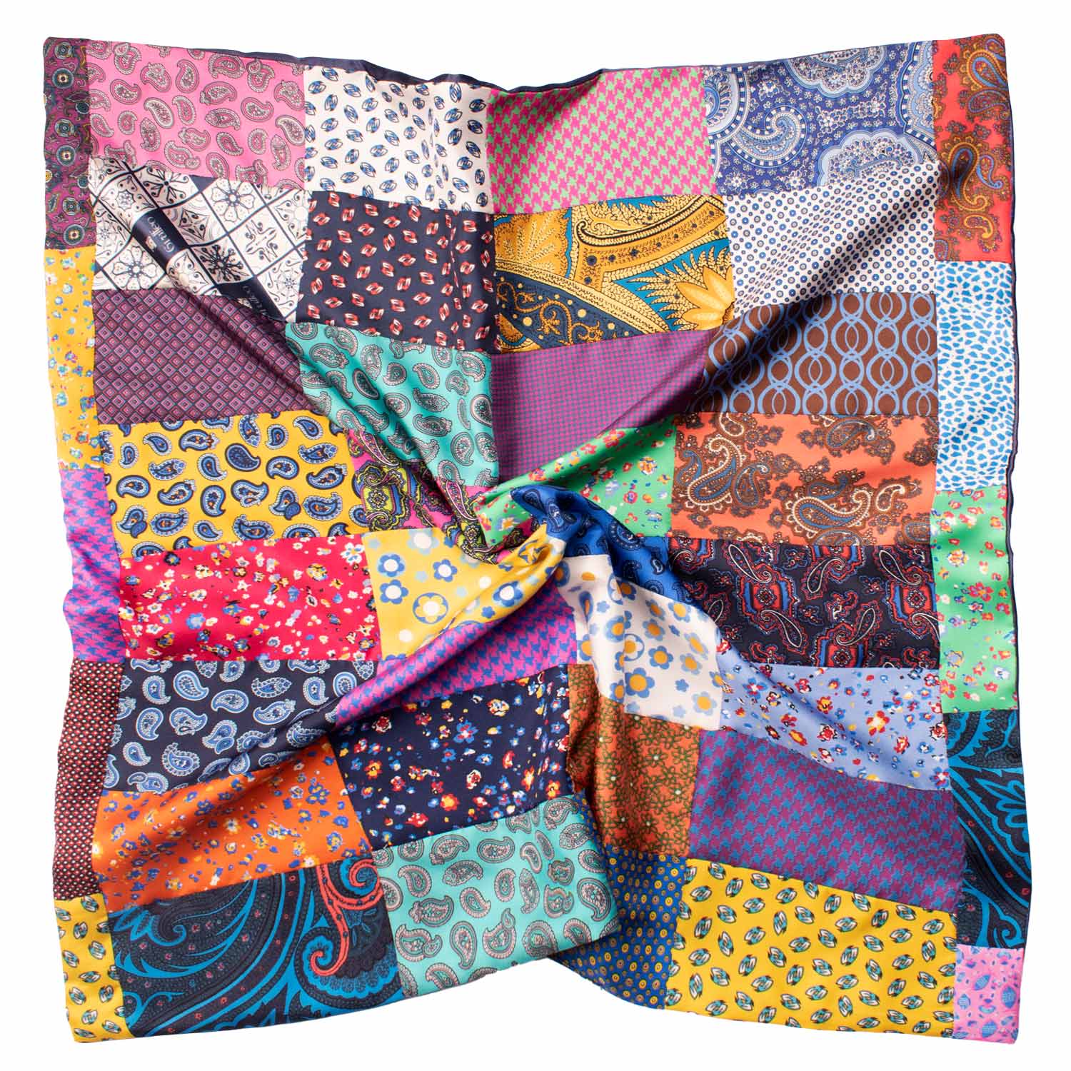 Foulard di Seta Vintage Patchwork Fantasia Multicolor FP60 Made in Italy Graffeo Cravatte Tessuto